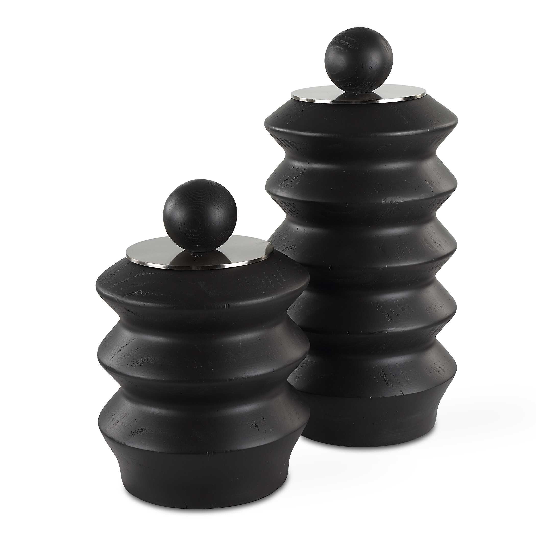 Accordion Black Wood Containers Set/2, Decorative by Uttermost, 6.5" width x 14.25" height x 6.5" depth View 1