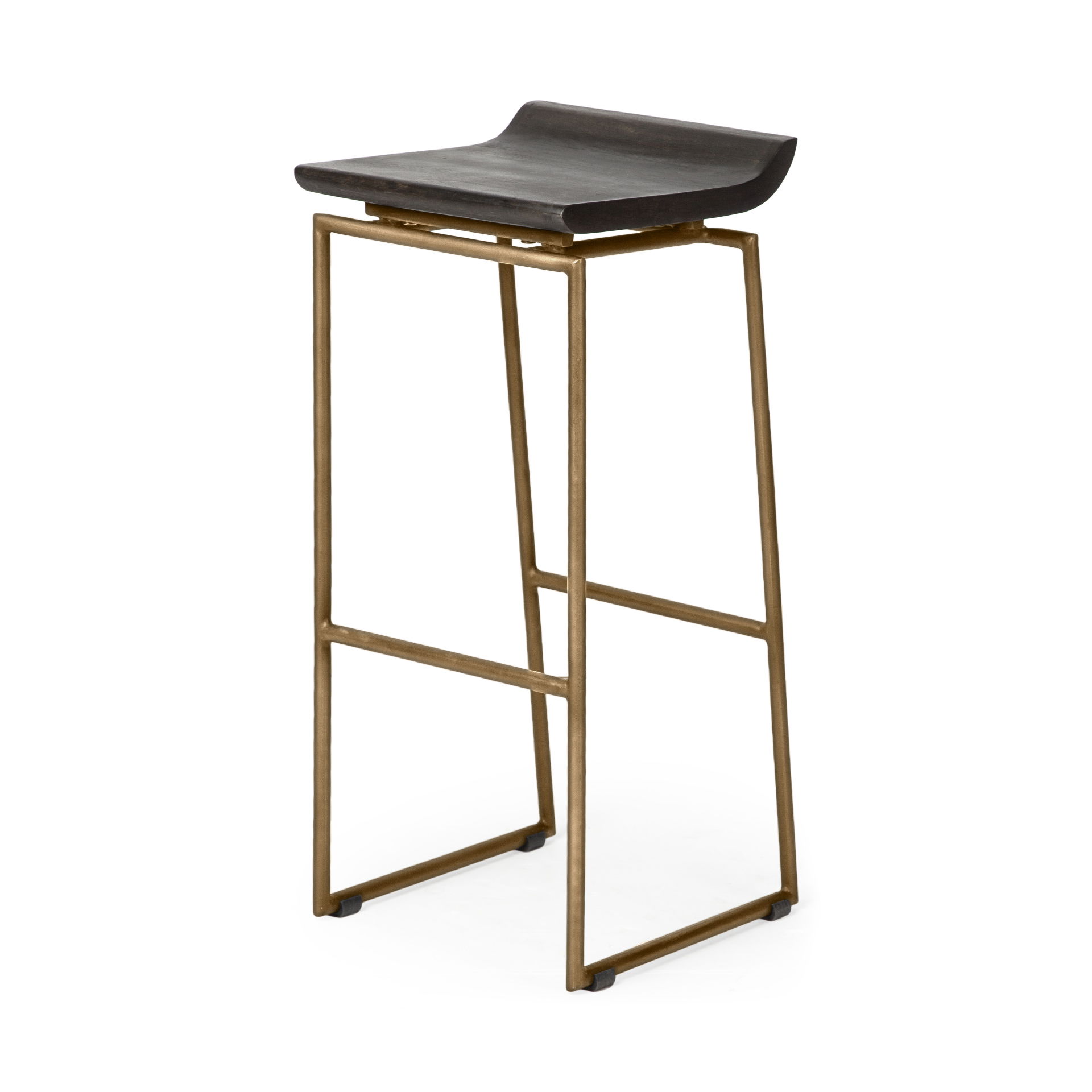 Givens 30.25' Seat Height Brown Wood Seat Gold Metal Base Stool large image 