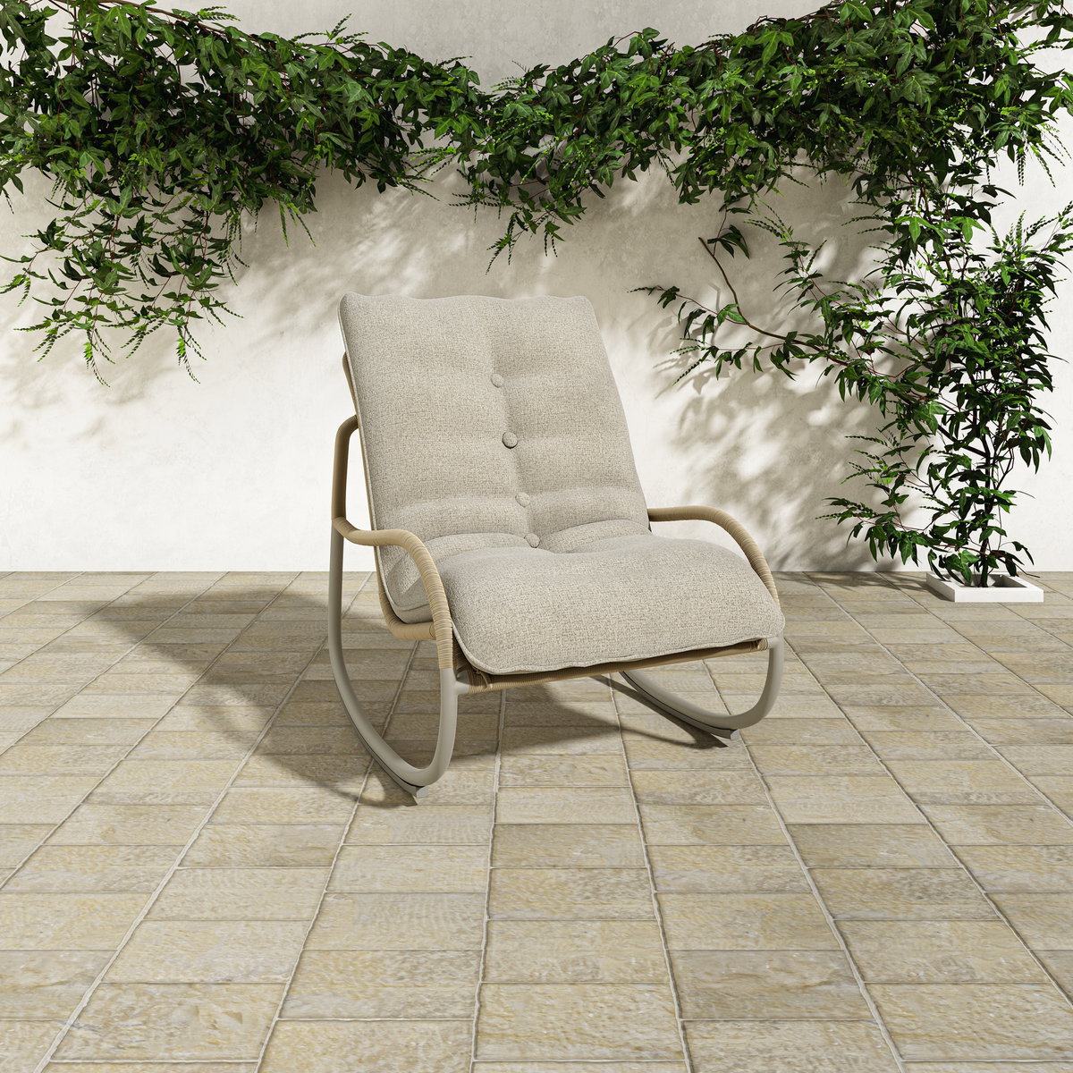 Lyra Outdoor Rocking Chair Beige, Outdoor Chair by Moe's Home, 2'2.77" width x 2'10" height x 3'2" depth View 9