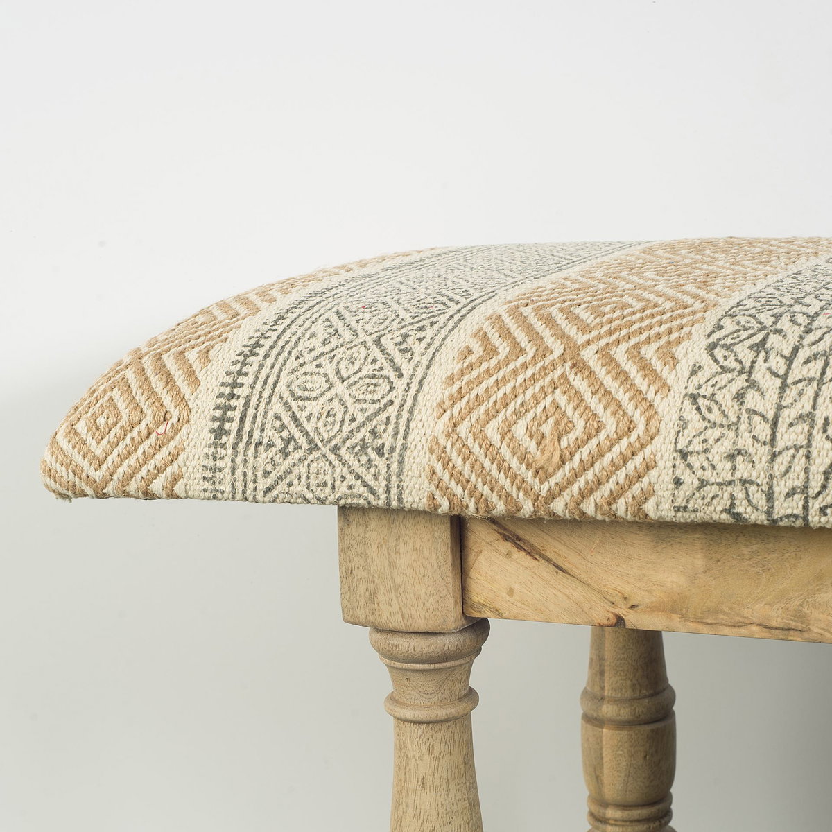 Greenfield II 59L x 14W Patterned Tan Upholstered Wood Frame Accent Bench, Benche by Mercana, 59" length x 14" width x 19" height View 3