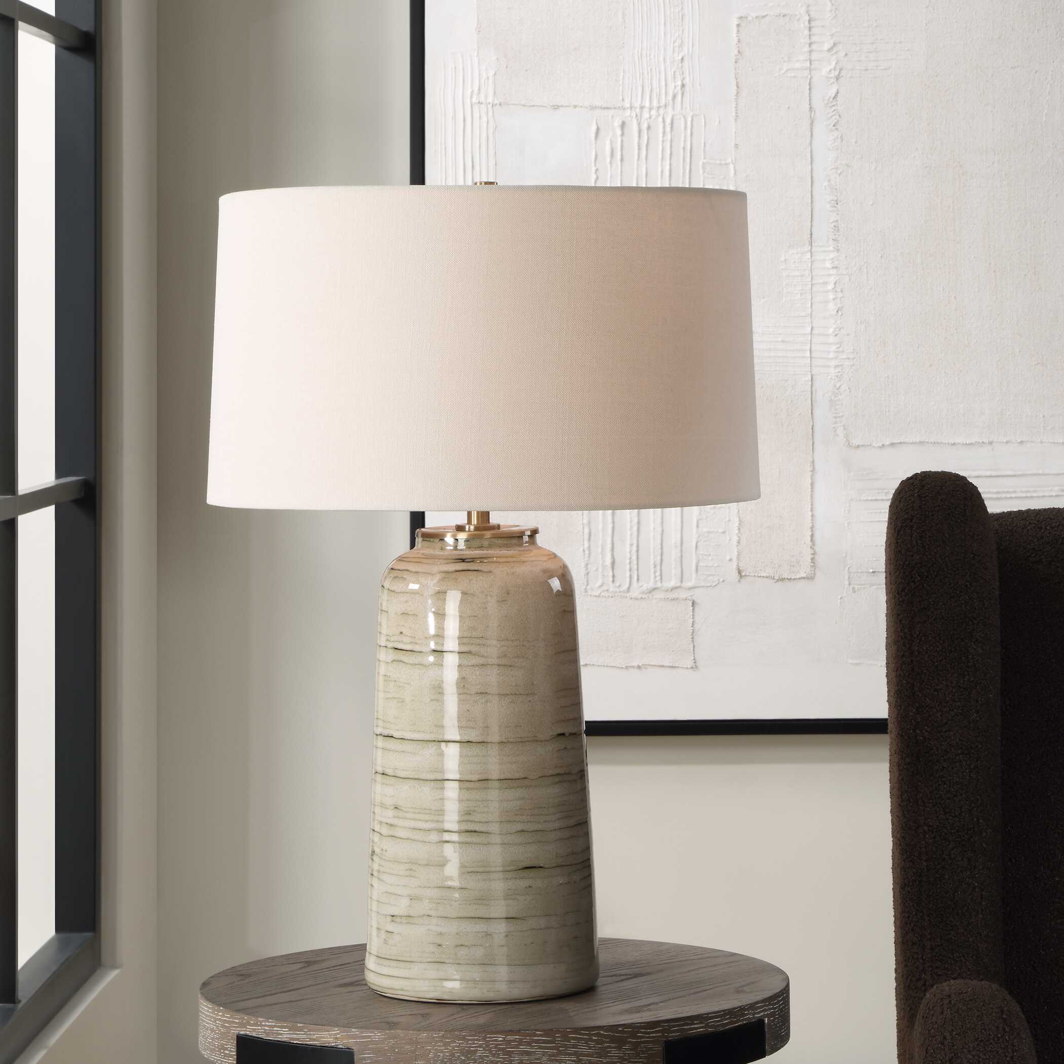 Strata Tan Glaze Table Lamp, by Uttermost, 18" width x 26.25" height x 18" depth View 2