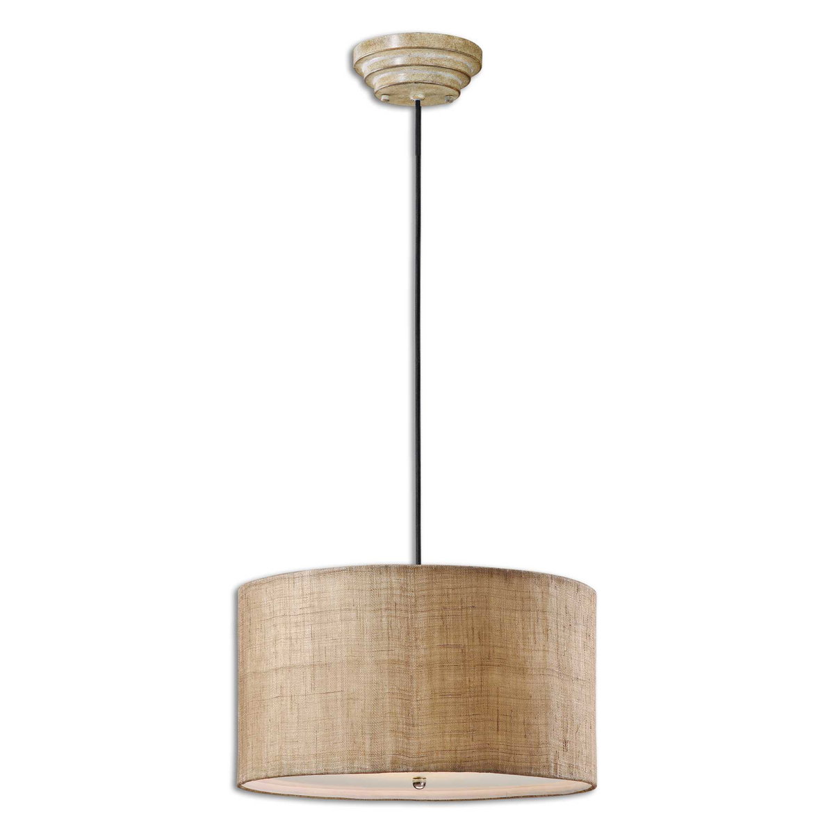 Dafina 3 Light Burlap Drum Pendant, by Uttermost, 1'10" width x 1' height x 1'10" diameter x 1'10" depth View 1