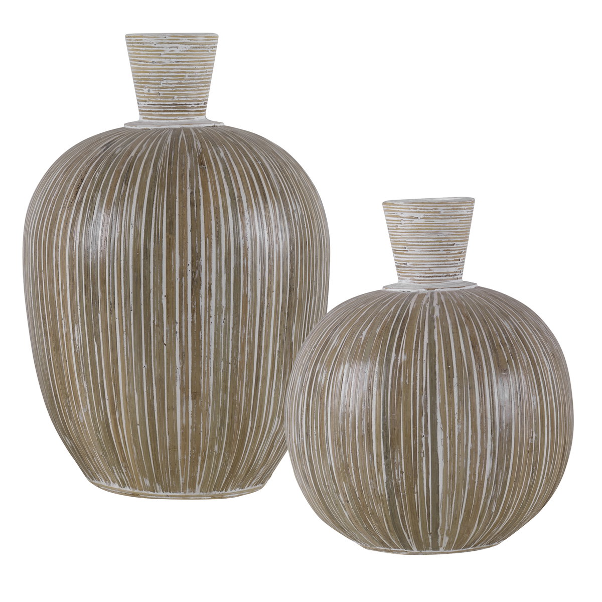 Islander White Washed Vases Set/2, by Uttermost, 10.8" width x 16" height x 10.8" depth View 1