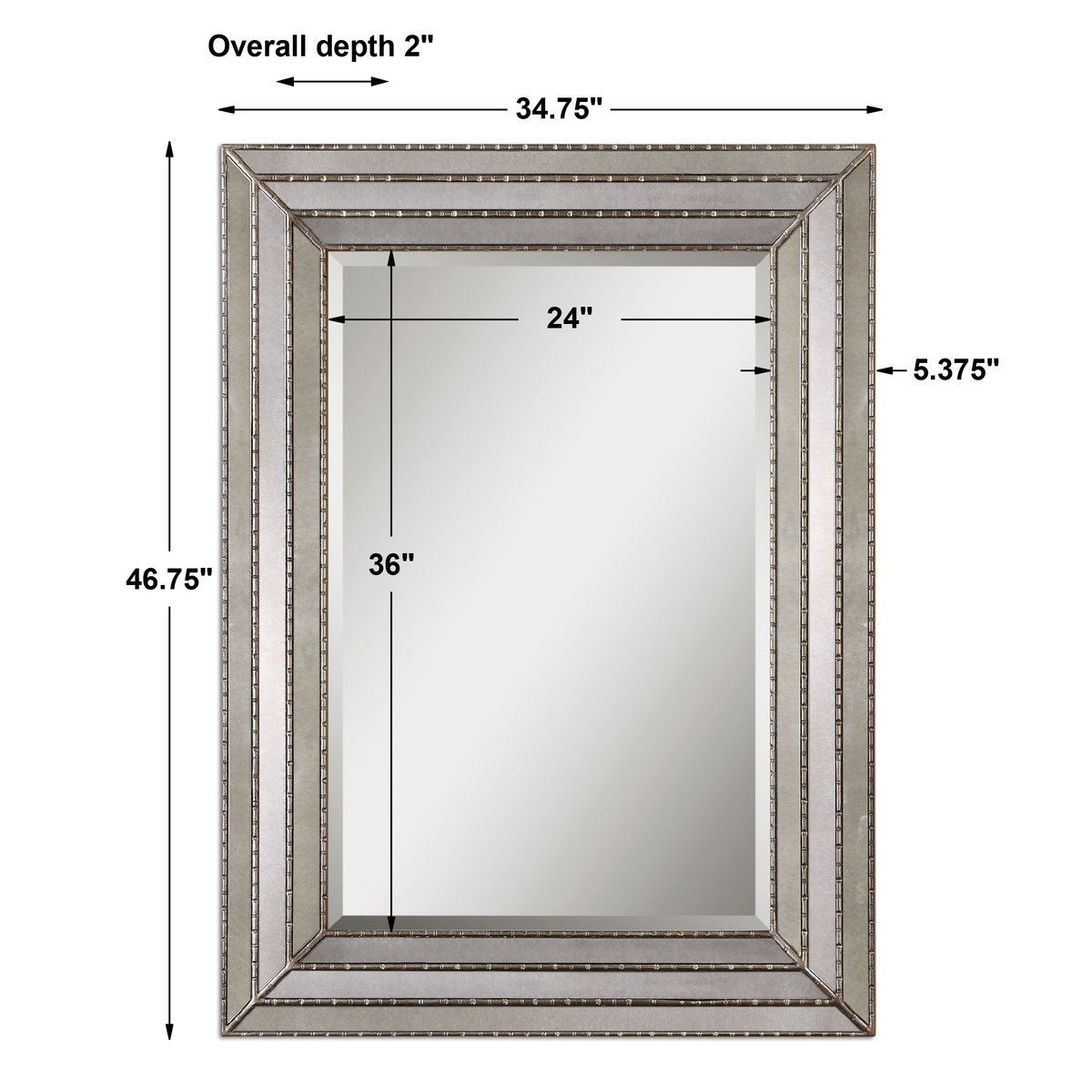 Seymour Antique Silver Mirror, by Uttermost, 34.75" width x 46.75" height x 2" depth View 3
