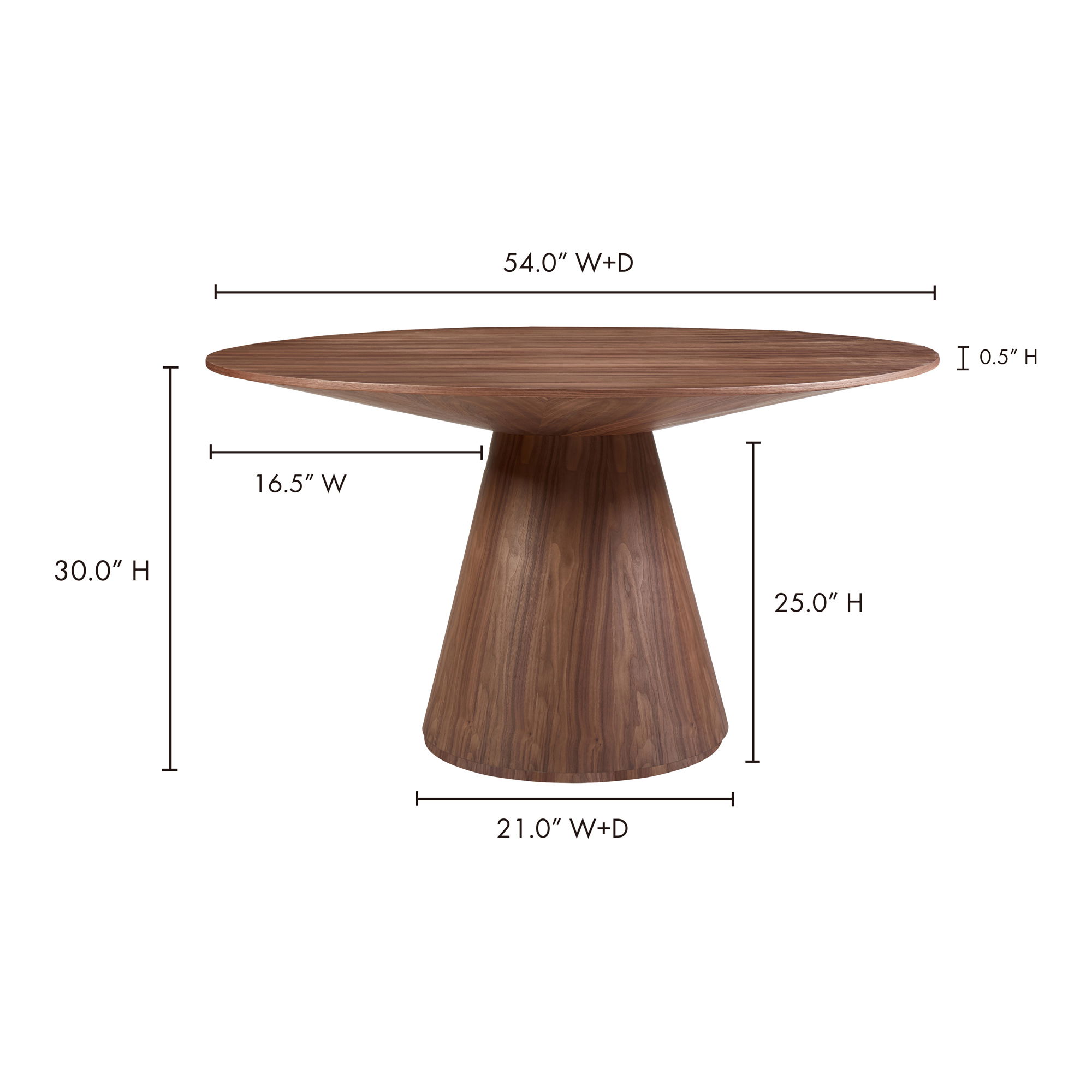 Otago Round 54in Dining Table Walnut Brown, by Moe's Home, 54" width x 30" height x 54" depth View 9