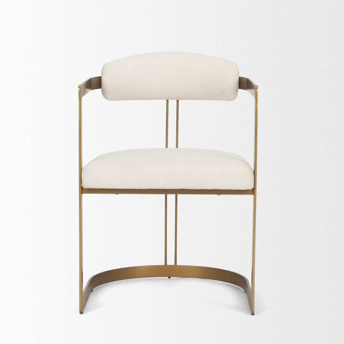 Hollyfield Curved Back Dining Arm Chair | Cream Fabric with Gold Iron, Dining Chair by Mercana, 20.5" length x 21.3" width x 29.5" height View 4