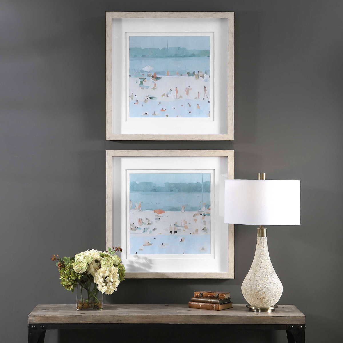 Sea Glass Sandbar Framed Prints Set/2, Art by Uttermost, 30.5" width x 30.5" height x 2" depth View 2