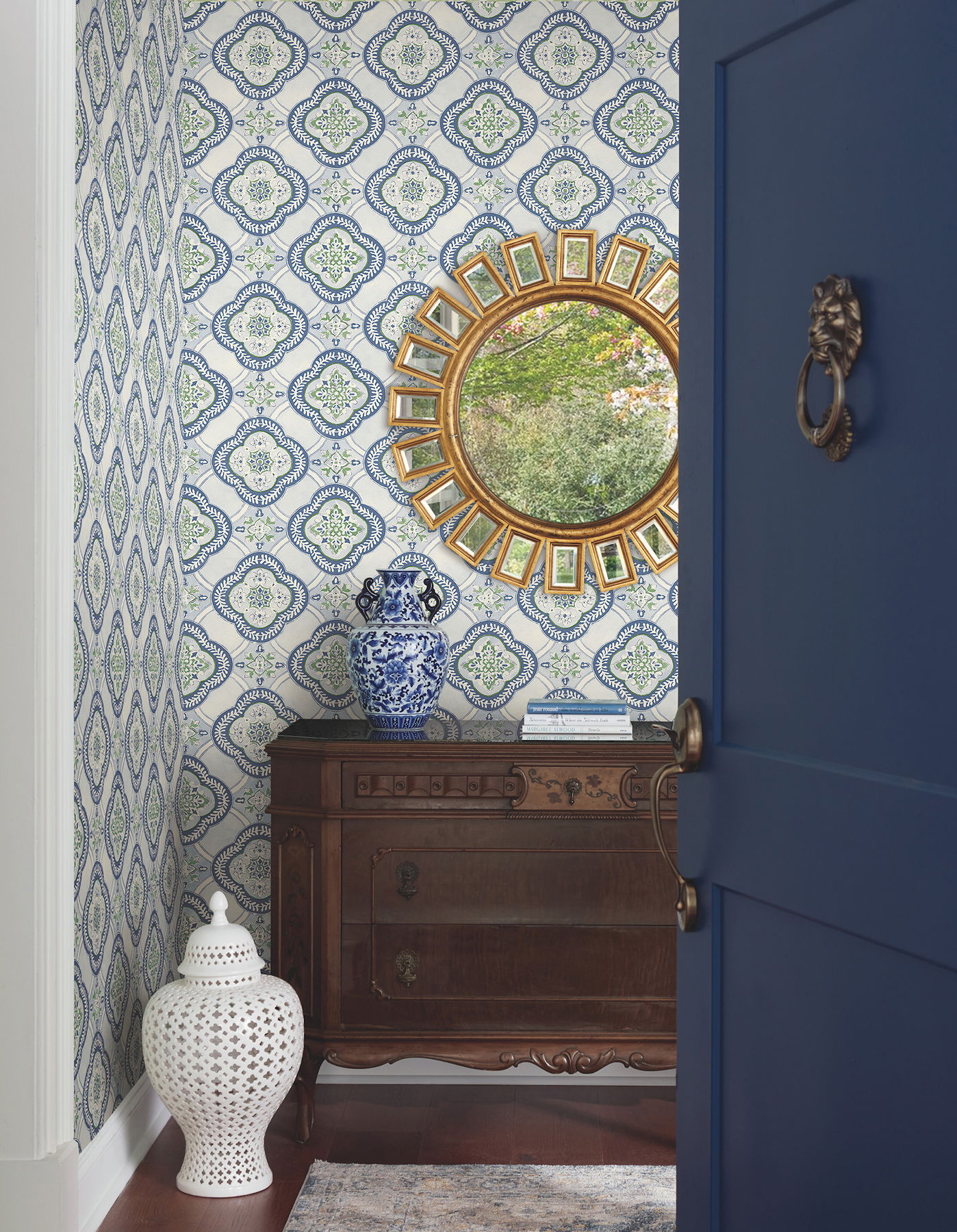 Garden Trellis Cobalt Wallpaper large image 