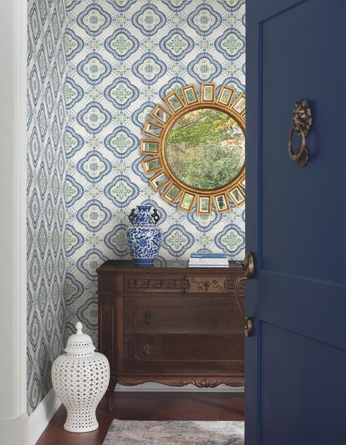 Garden Trellis Cobalt Wallpaper