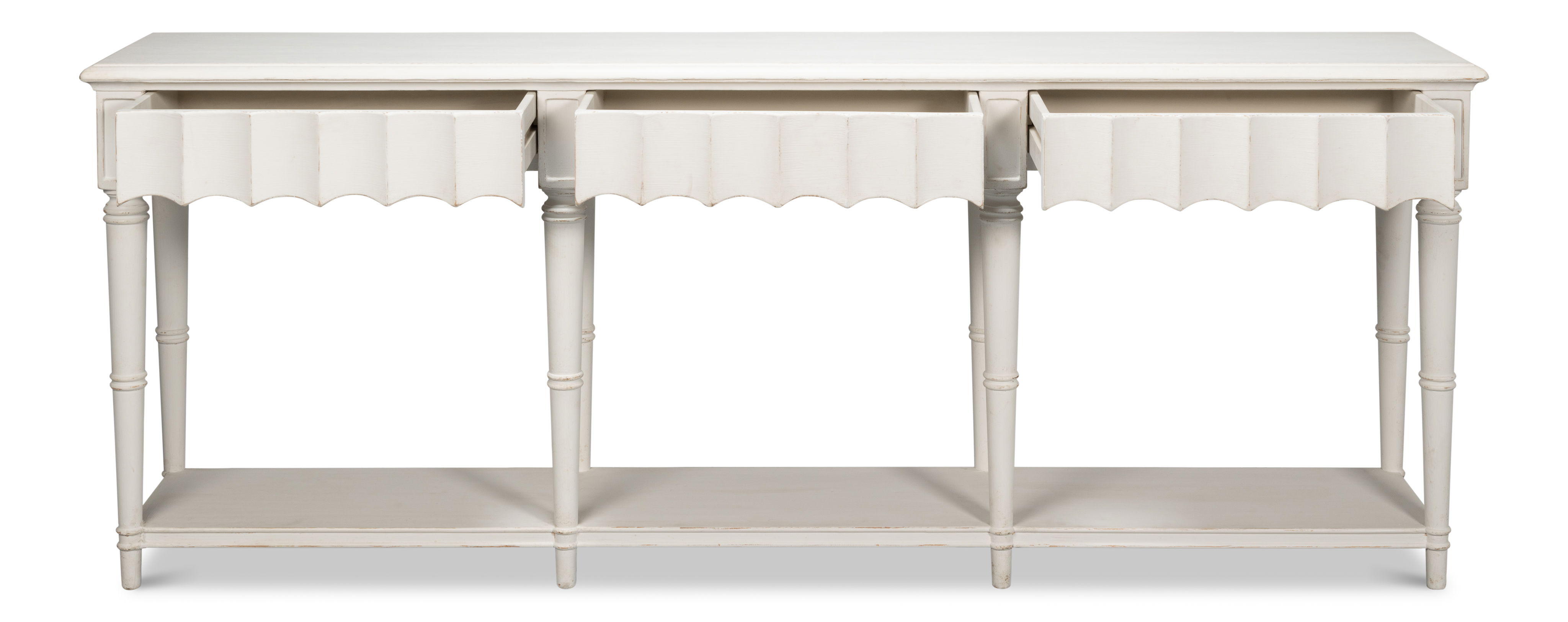 Chantal Console Table Antique White, by Sarreid, 93" length x 18" width x 36" height View 9