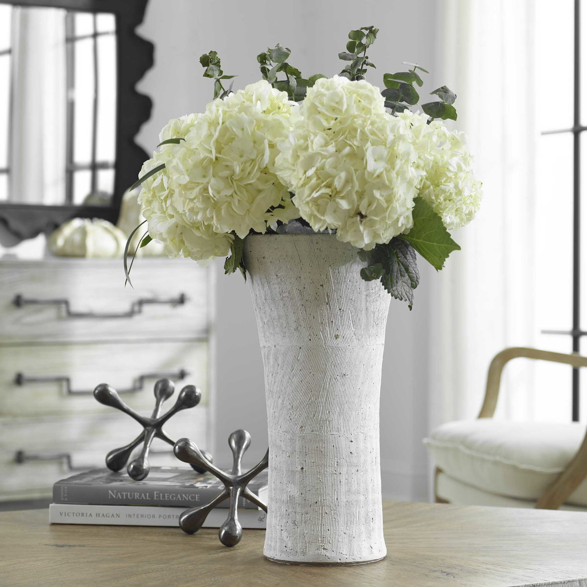 Floreana Tall White Vase, by Uttermost, 8" width x 15.5" height x 8" depth View 3