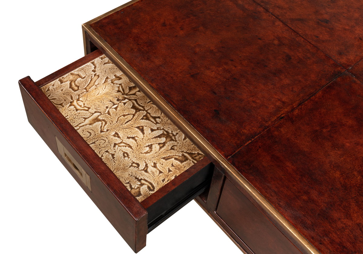 Old Brown Leather Desk, by Sarreid, 1'10" length x 4'1" width x 2'7" height View 13