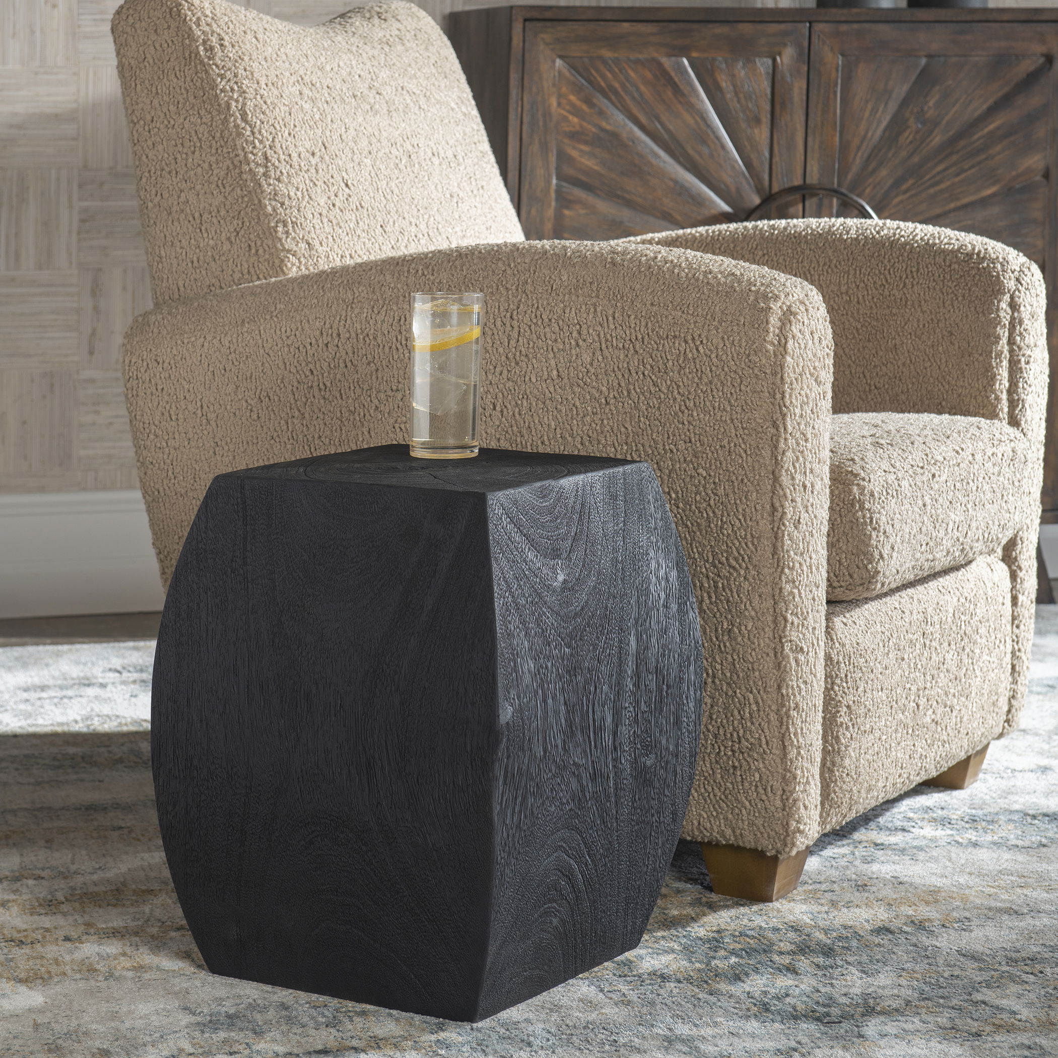 Grove Black Wooden Accent Stool large image 