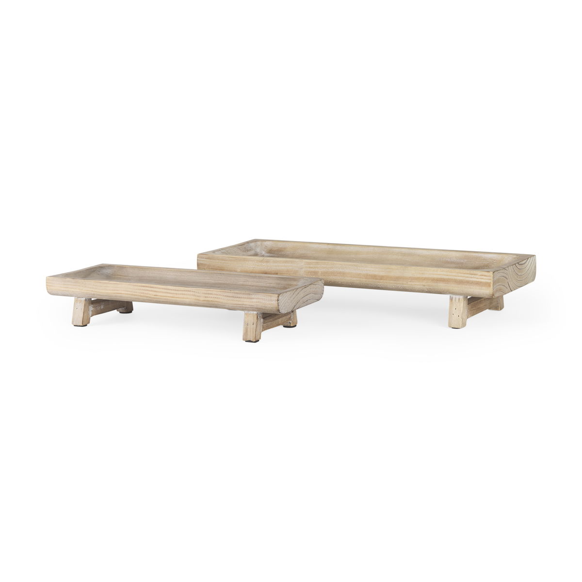 Carver Set of 2 Rectangular White Washed Wood Trays, Decorative Tray by Mercana, 15.5" length x 6.25" width x 2.75" height View 1