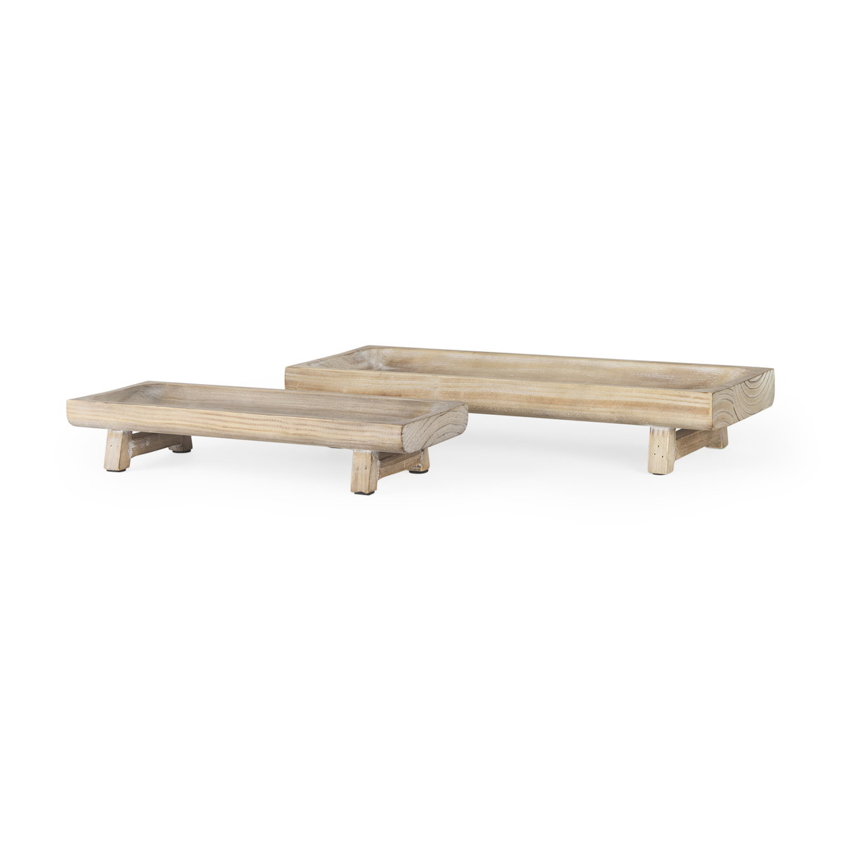 Carver Set of 2 Rectangular White Washed Wood Trays, Decorative Tray by Mercana, 15.5" length x 6.25" width x 2.75" height View 1