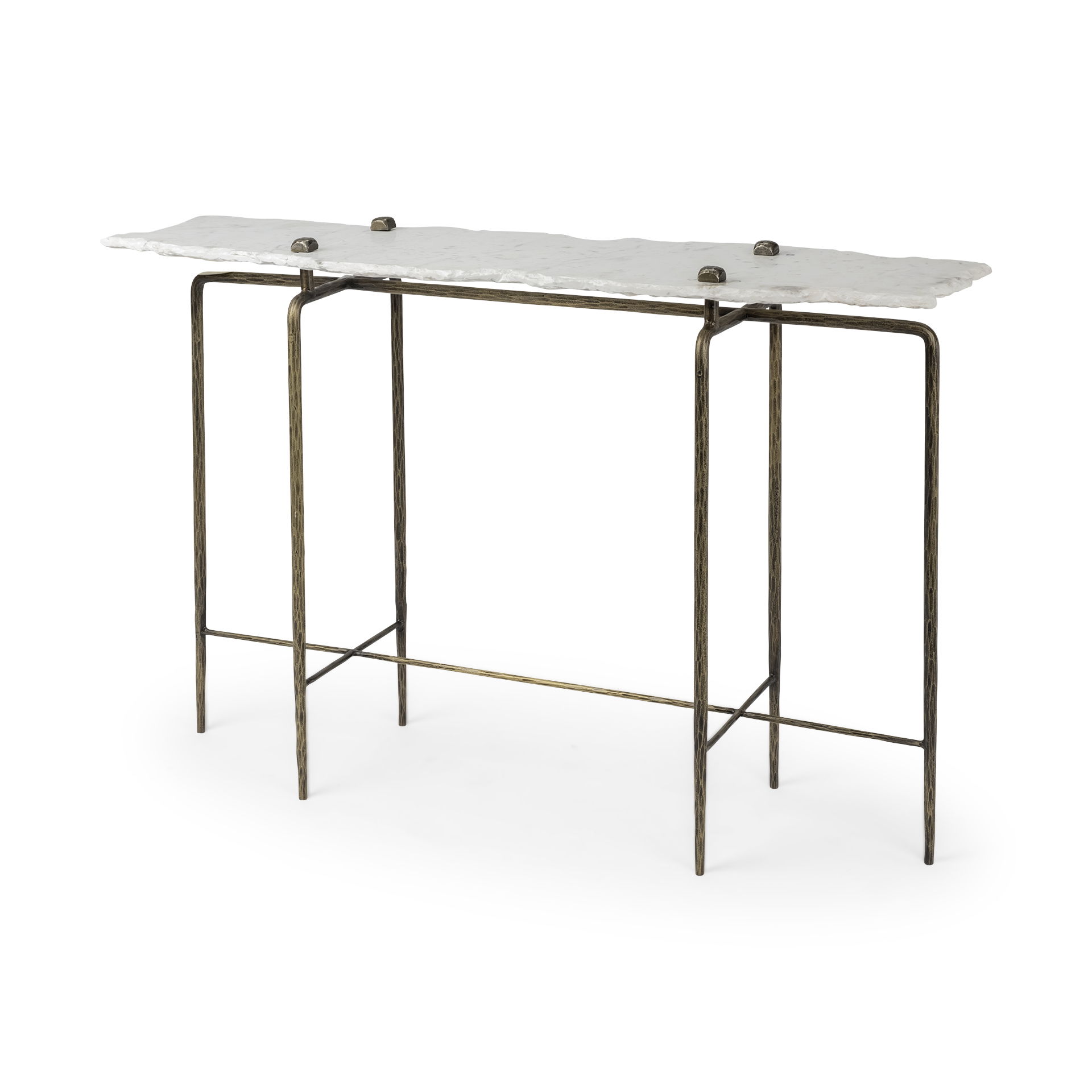 Pinera III 49L x 17W White Marble Top Gold-Toned Iron Base Console Table, by Mercana, 50" length x 16" width x 33" height View 1