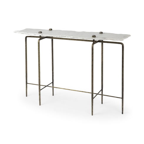 Pinera III 49L x 17W White Marble Top Gold-Toned Iron Base Console Table