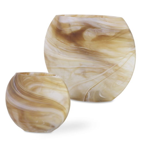 Fusion Swirled Caramel & Ivory Vases, Set/2