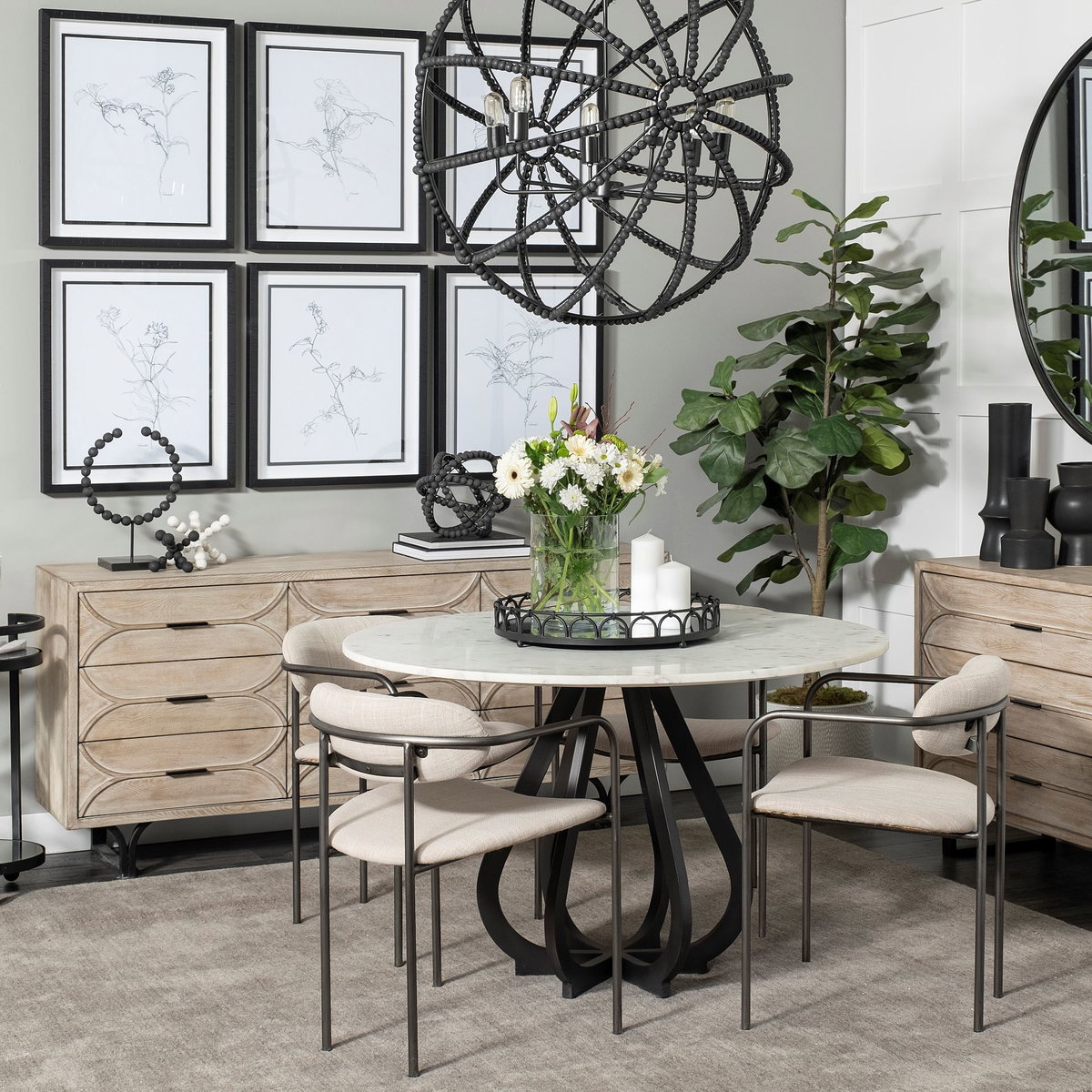 Giselle II Brown Fir Veneer with Black Metal Leg 9 Drawer Sideboard, Sideboards & Buffet by Mercana, 70.08" length x 15.94" width x 31.89" height View 2