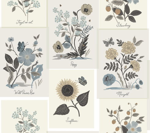 Botanical Prints Beige & Black Wallpaper