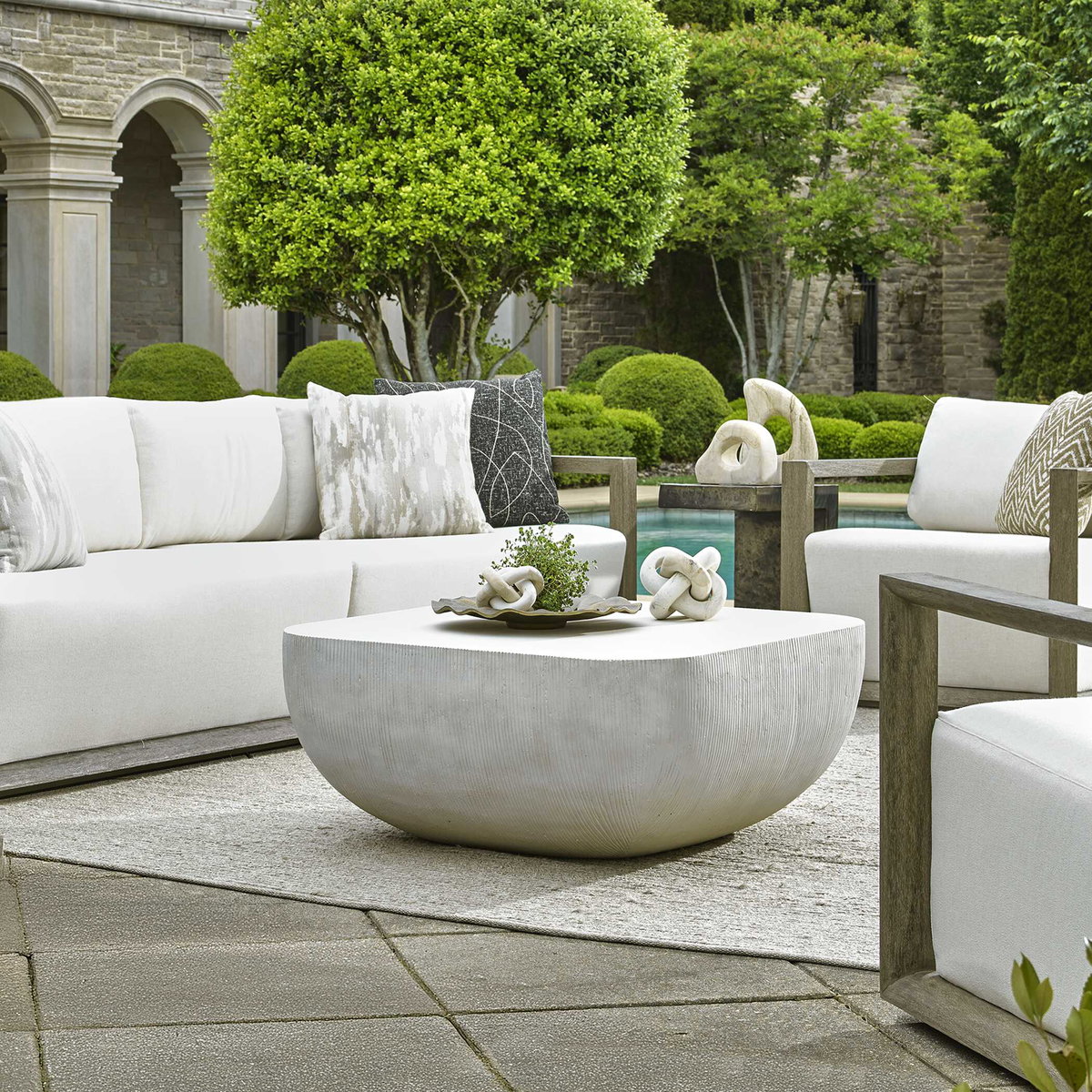 Alma Concrete Outdoor Coffee Table, Outdoor Table by Uttermost, 3' width x 1'4" height x 3' depth View 2