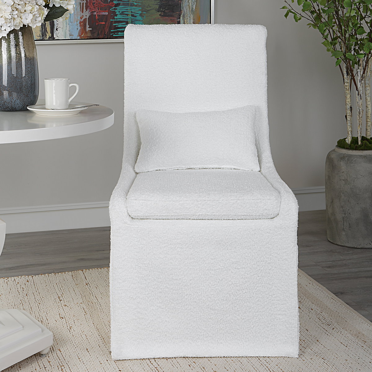 Coley White Armless Chair, Accent Chair by Uttermost, 23" width x 39.5" height x 25" depth View 2