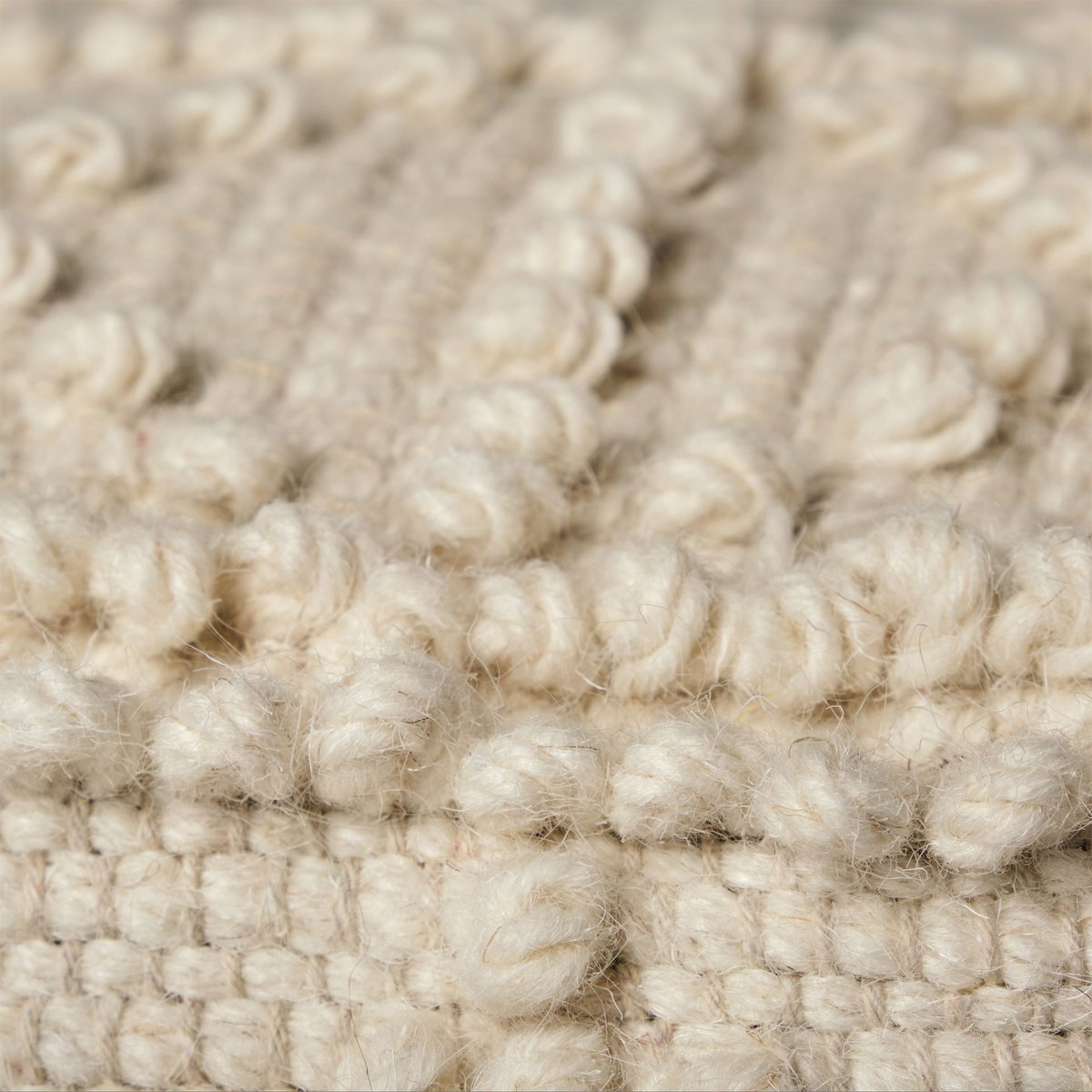 Leroy Square Cream Wool Pouf with Popcorn Detail, Ottoman by Mercana, 17.72" length x 17.72" width x 17.72" height View 5