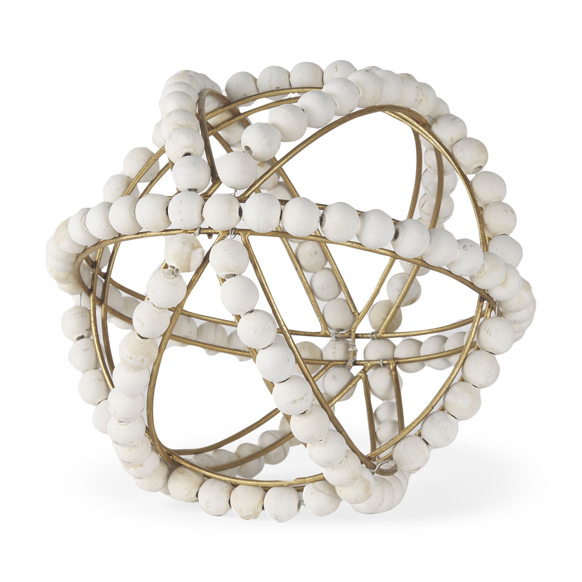 Espanlade II Large 11L x 11W White Wooden Beaded Orb, Decorative Object by Mercana, 11.22" length x 11.22" width x 11.61" height View 1