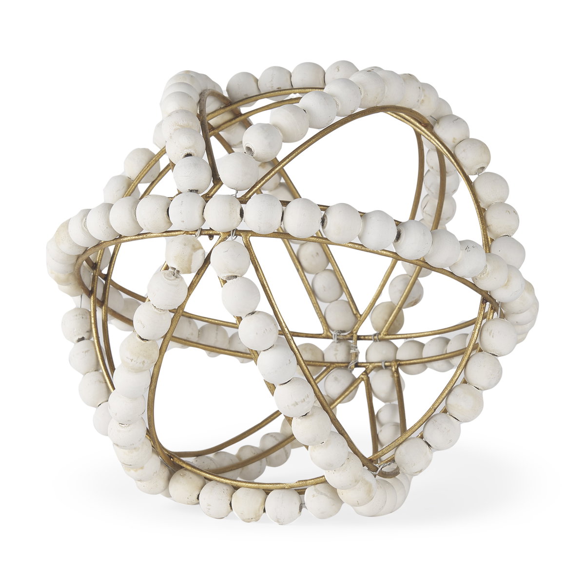 Espanlade II Large 11L x 11W White Wooden Beaded Orb, Decorative Object by Mercana, 11.22" length x 11.22" width x 11.61" height View 1