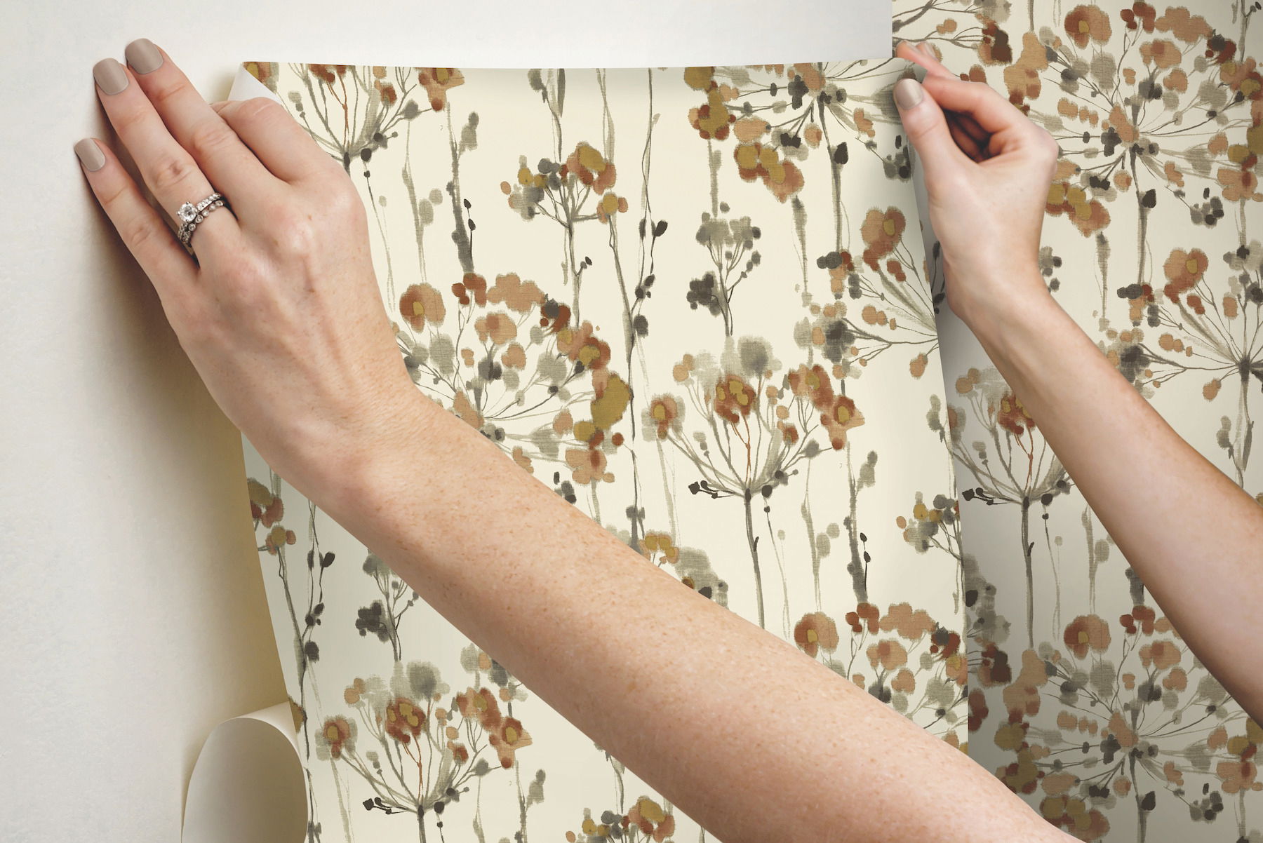 Flourish Burnt Orange Peel & Stick Wallpaper large image 