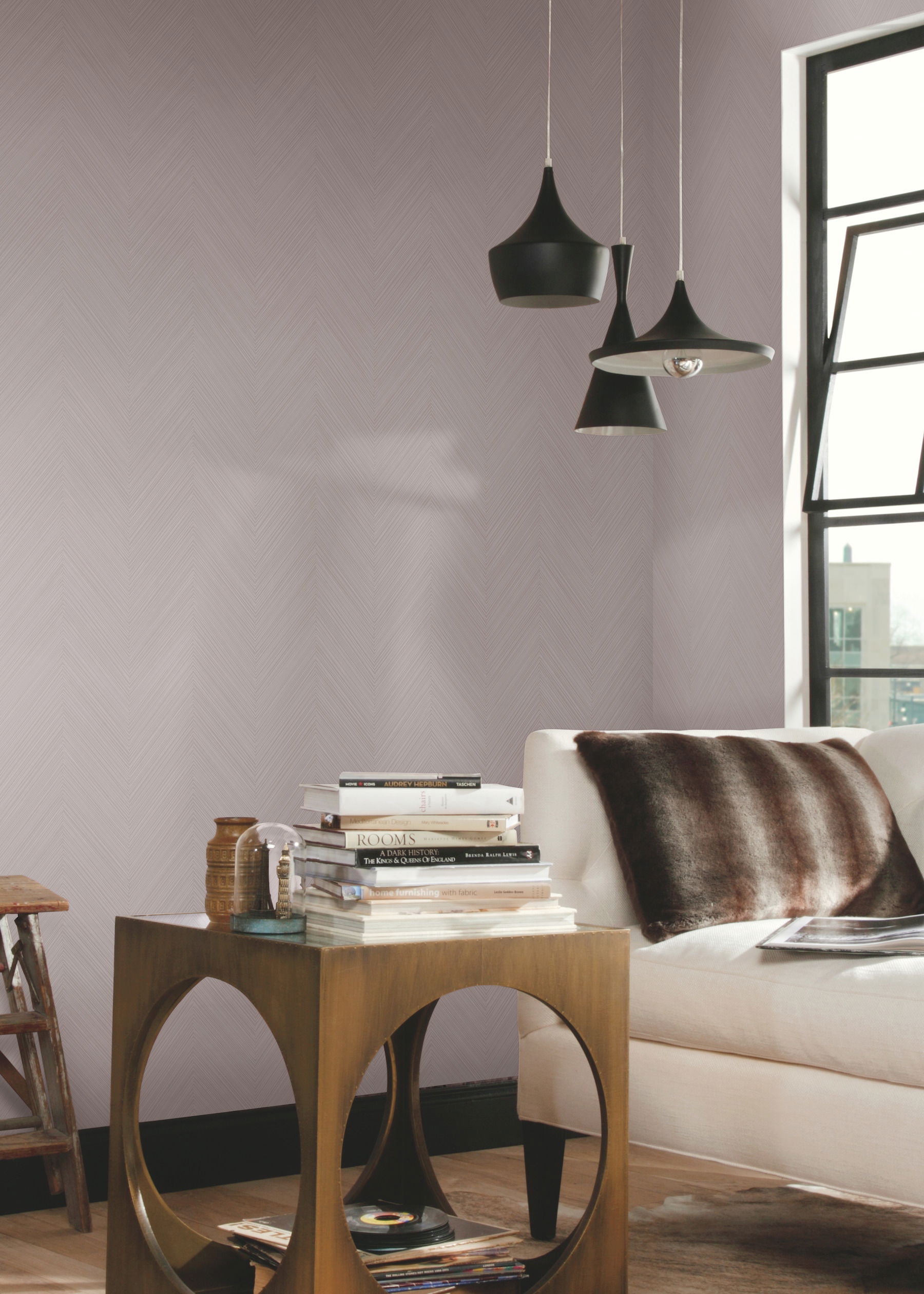 Lavender Grey Swept Chevron Wallpaper large image 