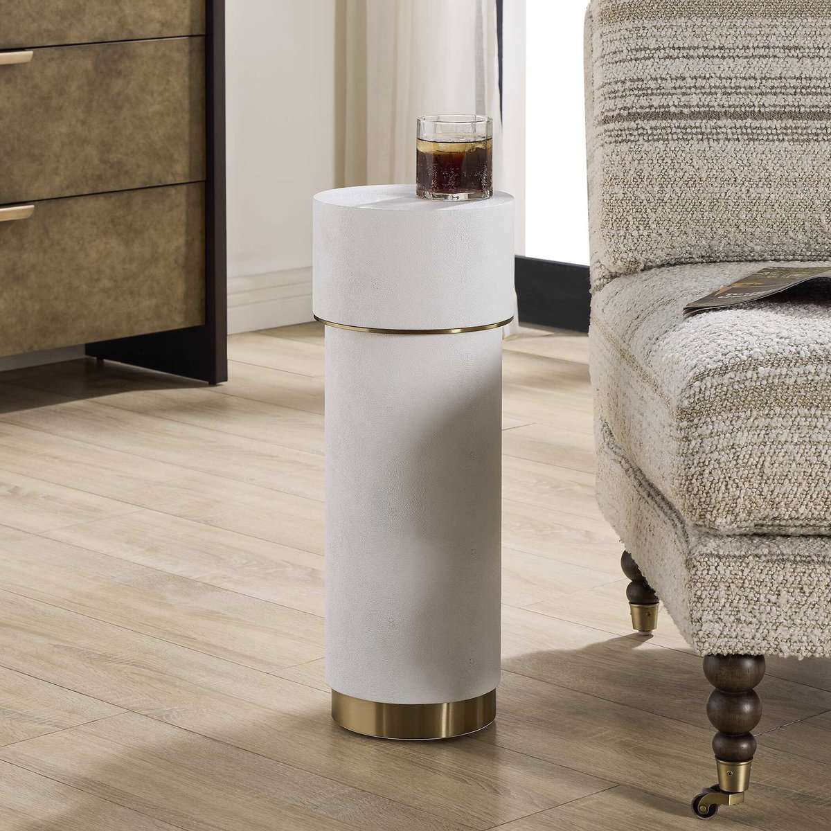 Wessex White Drink Table, Side & End Table by Uttermost, 8.5" width x 22.5" height x 8.5" depth View 2