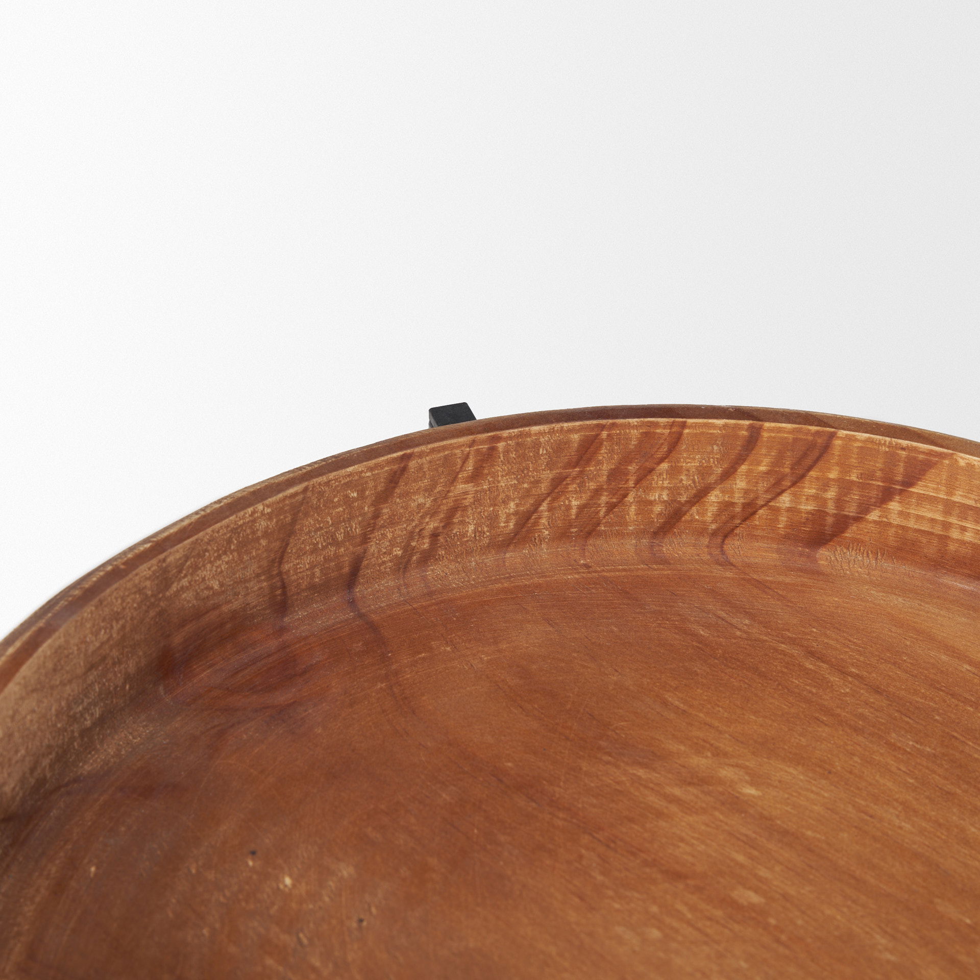 Wally Round Medium Brown Wood with Matte Black Metal Stand Trays, Decorative Tray by Mercana, 14.25" length x 14.25" width x 6.75" height View 6