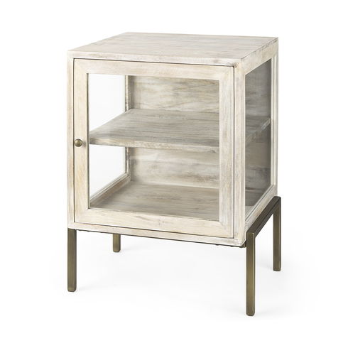 Arelius 20L x 18W x 26H White Wood with Gold Metal Frame End/Side Table