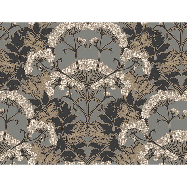 Yarrow Nouveau Charcoal & Gold Wallpaper large image 