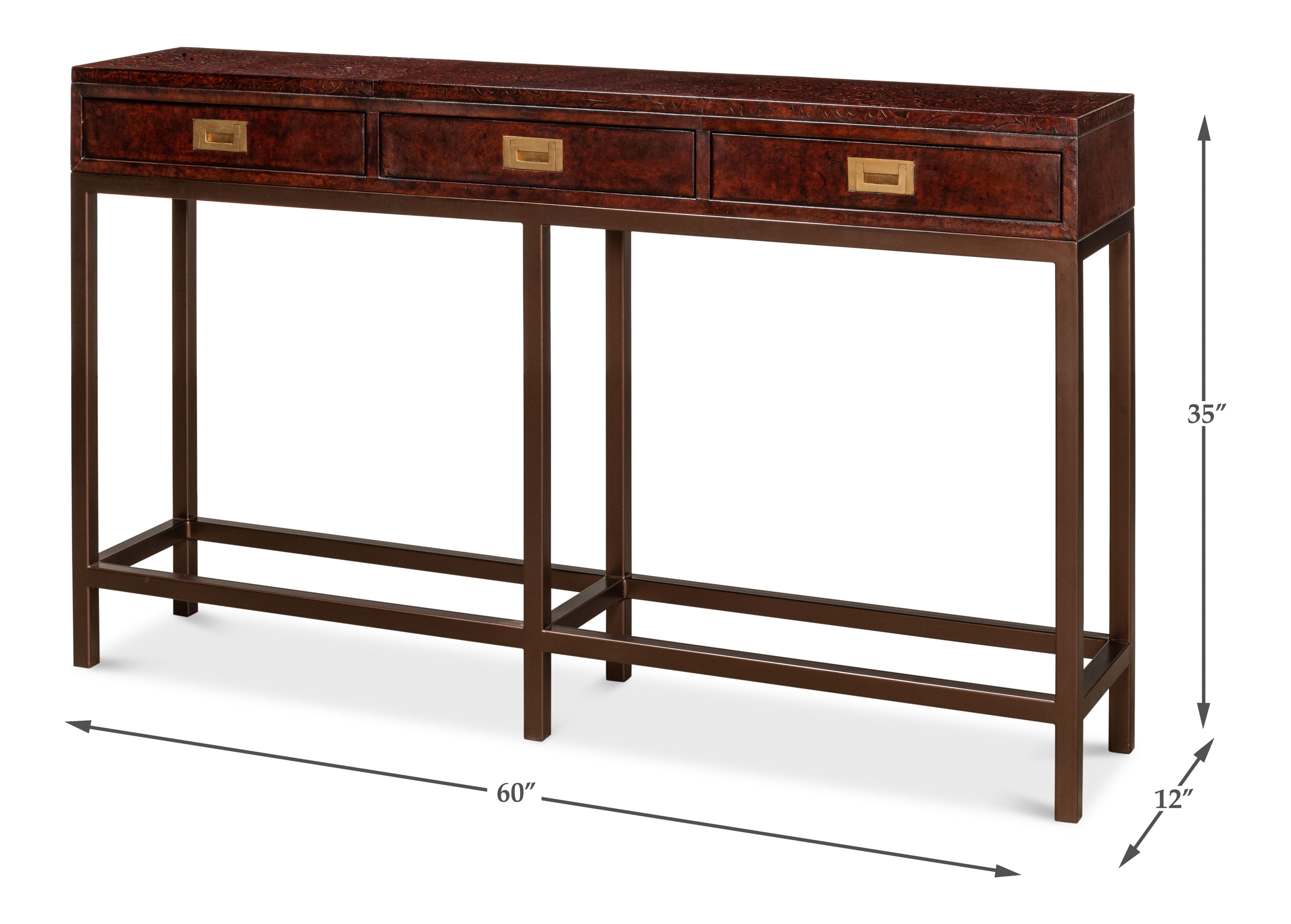 Campaign Embossed Console, Console Table by Sarreid, 60" length x 12" width x 35" height View 13