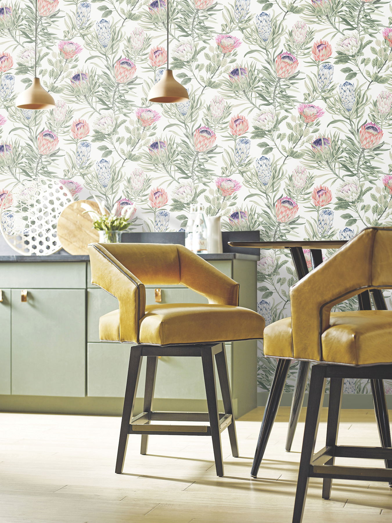 Protea White & Fuchsia Wallpaper large image 