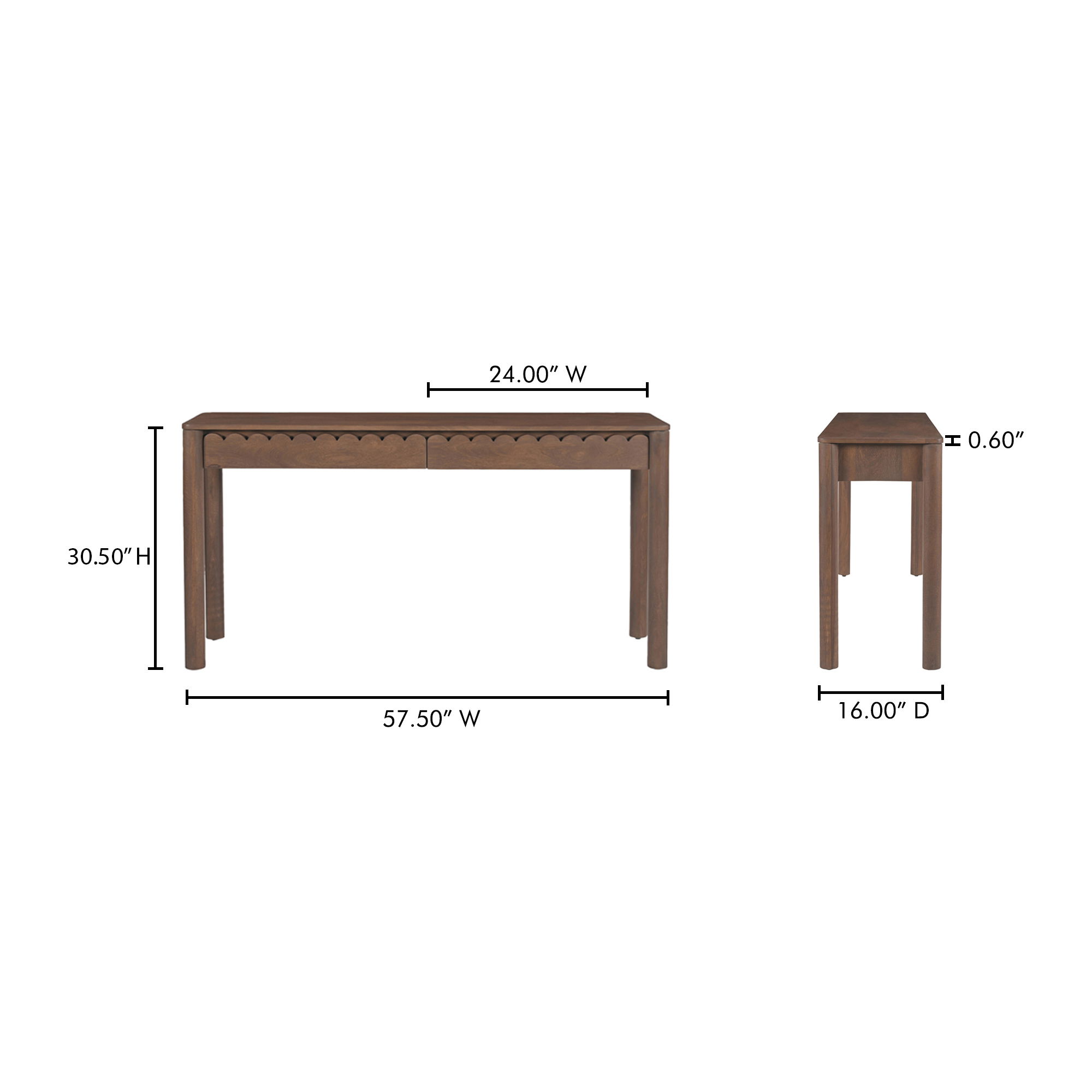 Wiley Console Table Vintage Brown, by Moe's Home, 57.5" width x 30.5" height x 16" depth View 13
