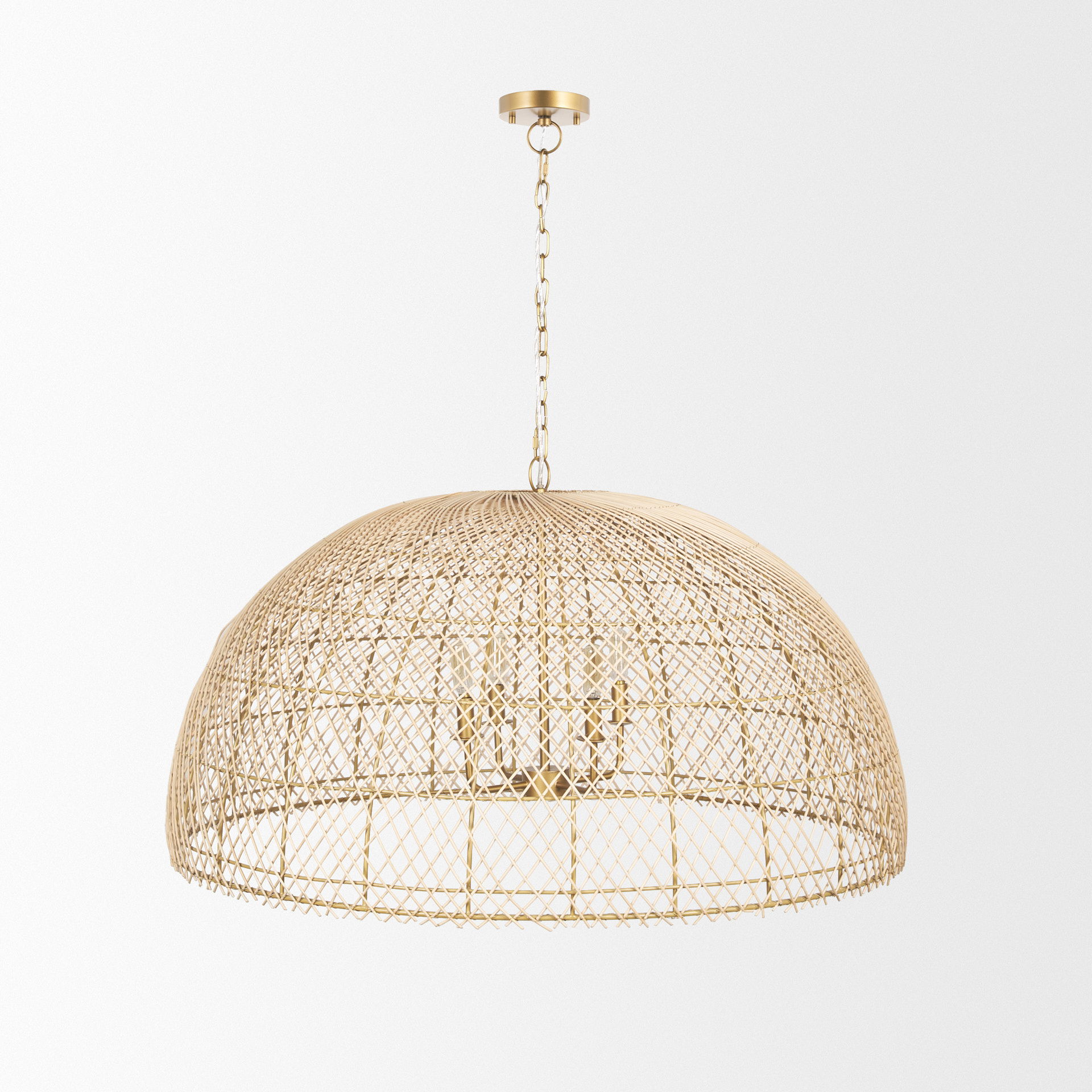 Thad 4-Light Natural Woven Rattan Dome Chandelier, by Mercana, 38" length x 38" width x 21" height View 3