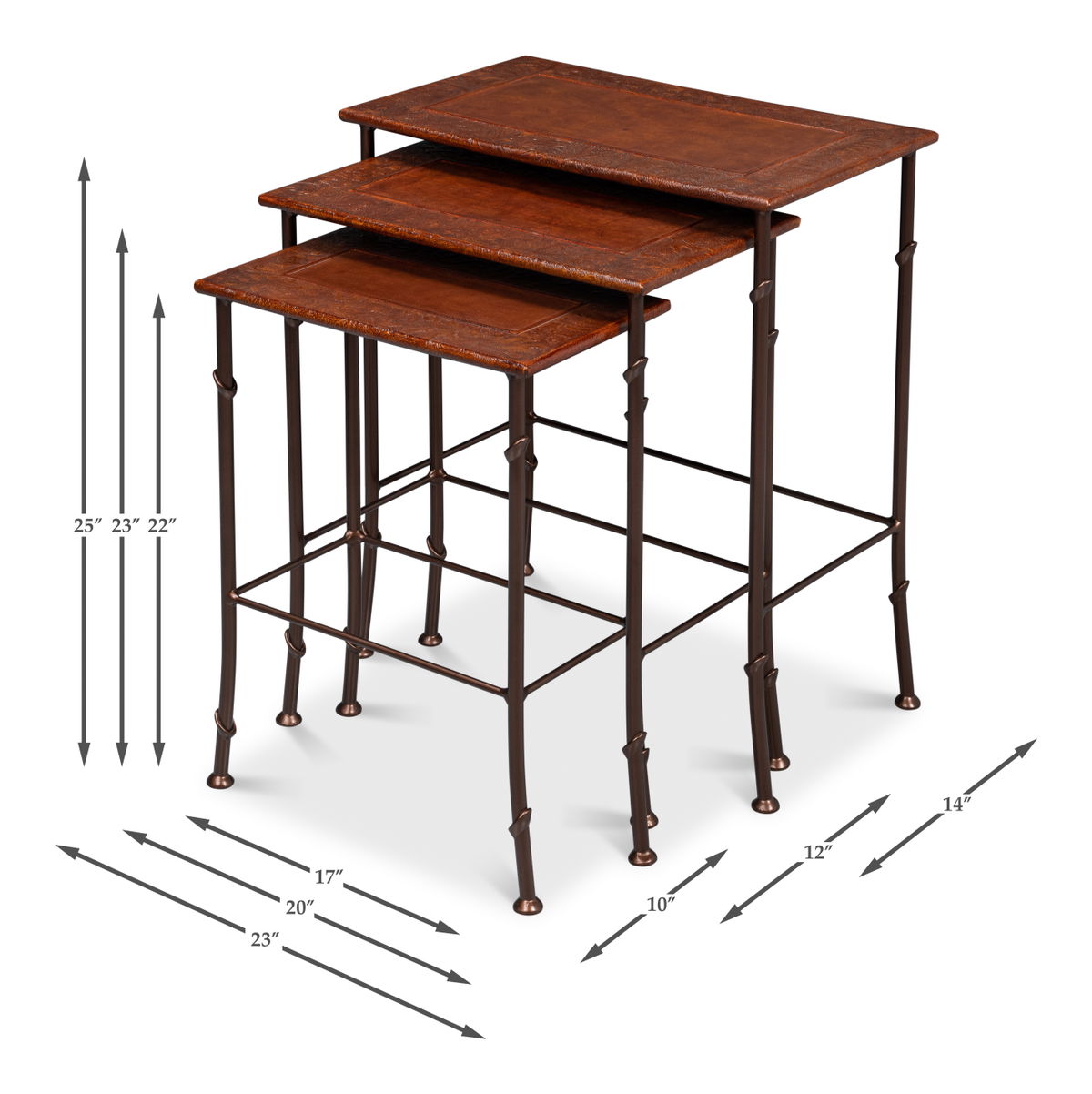 Kew Gardens Leather Nesting Tables, by Sarreid, 1'2" length x 1'11" width x 2'1" height View 15