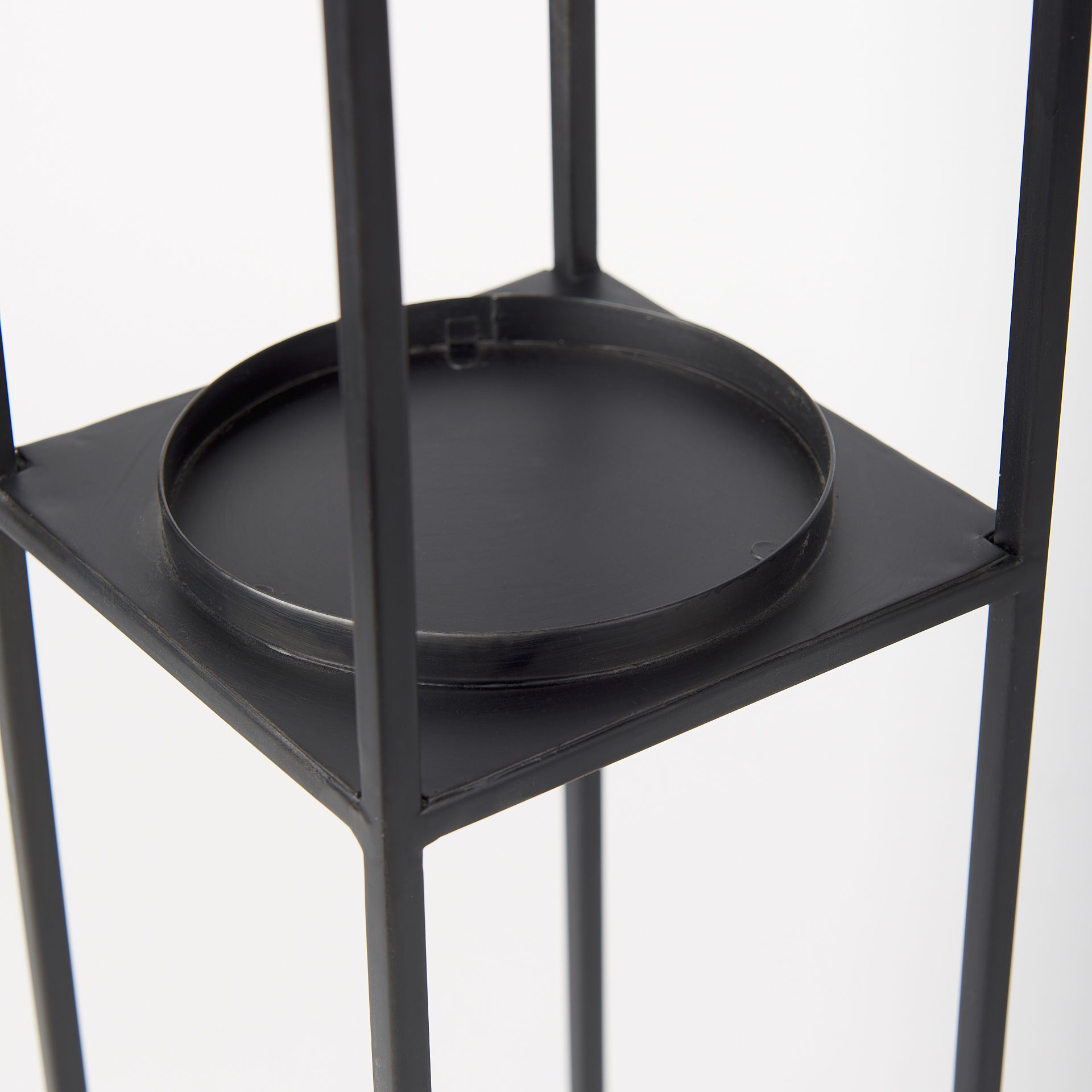 Cindy Set of 2 Matte Black Metal and Hurricane Glass Pillar Tabletop Candle Holders large image 