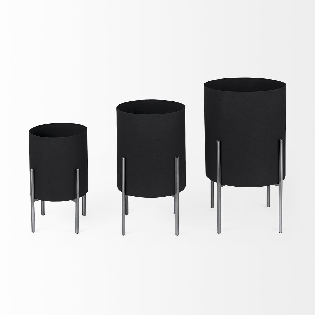 Claypoole (Set of 3) Black Plant Stands, Planter by Mercana, 15" length x 15" width x 24.5" height View 6