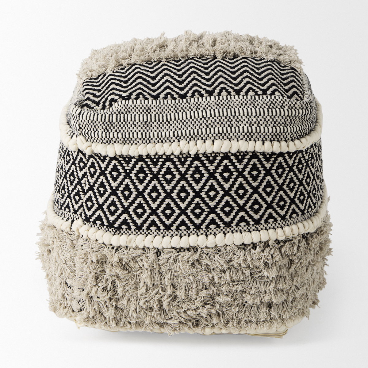 Darika  Black/White/Gray Cotton Pouf, Ottoman by Mercana, 16" length x 16" width x 16" height View 4