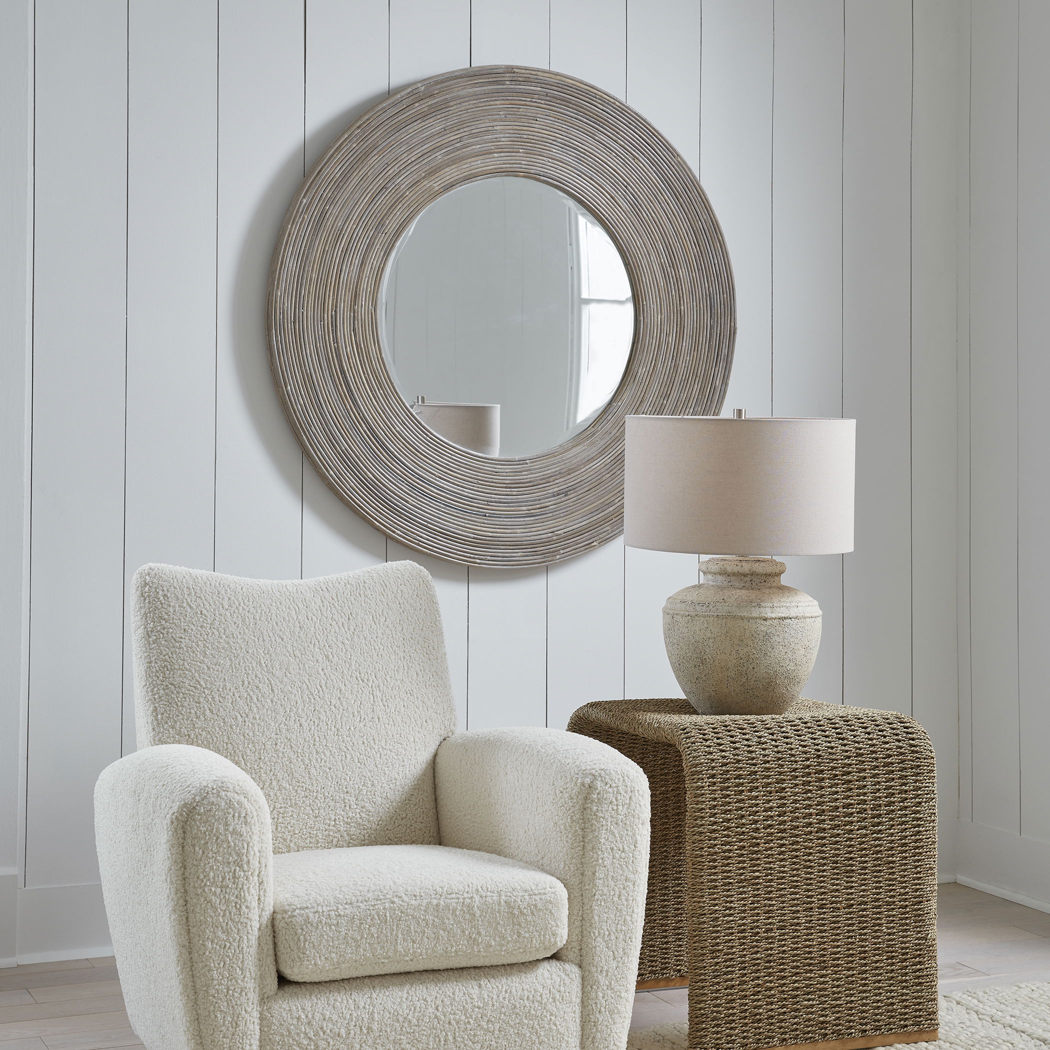 Vortex White Washed Round Mirror large image 