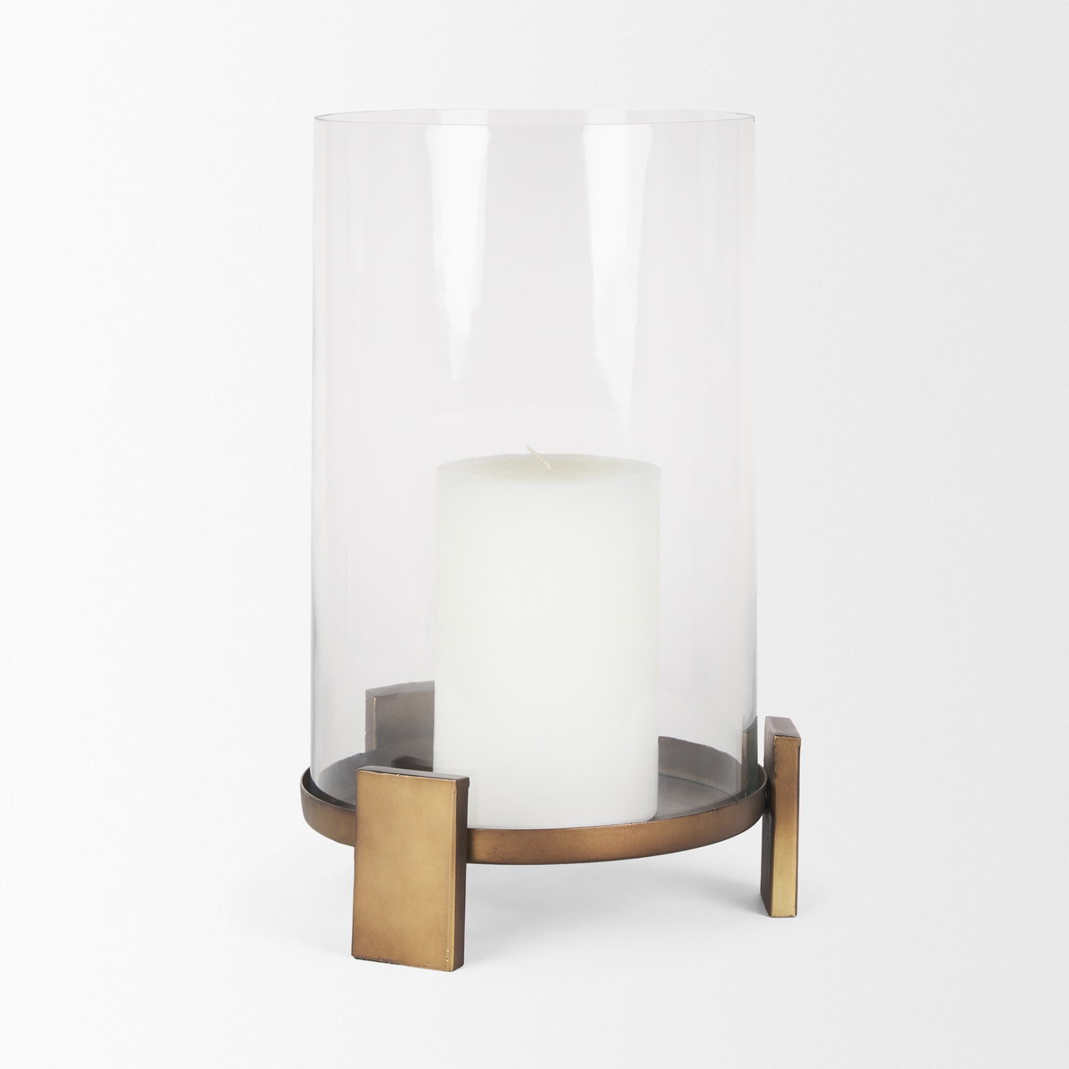 Price Large Antiqued Gold Metal with Glass Hurricane Candle Holder, Candles & Candle Holder by Mercana, 10" length x 10" width x 13.75" height View 6