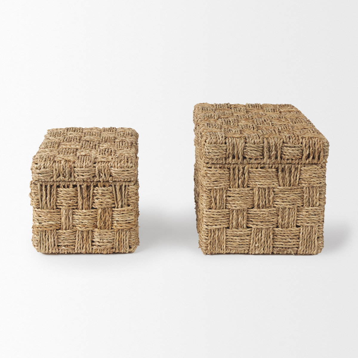 Hanalei Set of 2 Seagrass Boxes with Lids, by Mercana, 11.42" length x 7.48" width x 7.48" height View 5