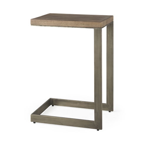 Faye 14L x 18W x 26H Medium Brown Wood with Antique Nickel Finished Metal Base C Side Table
