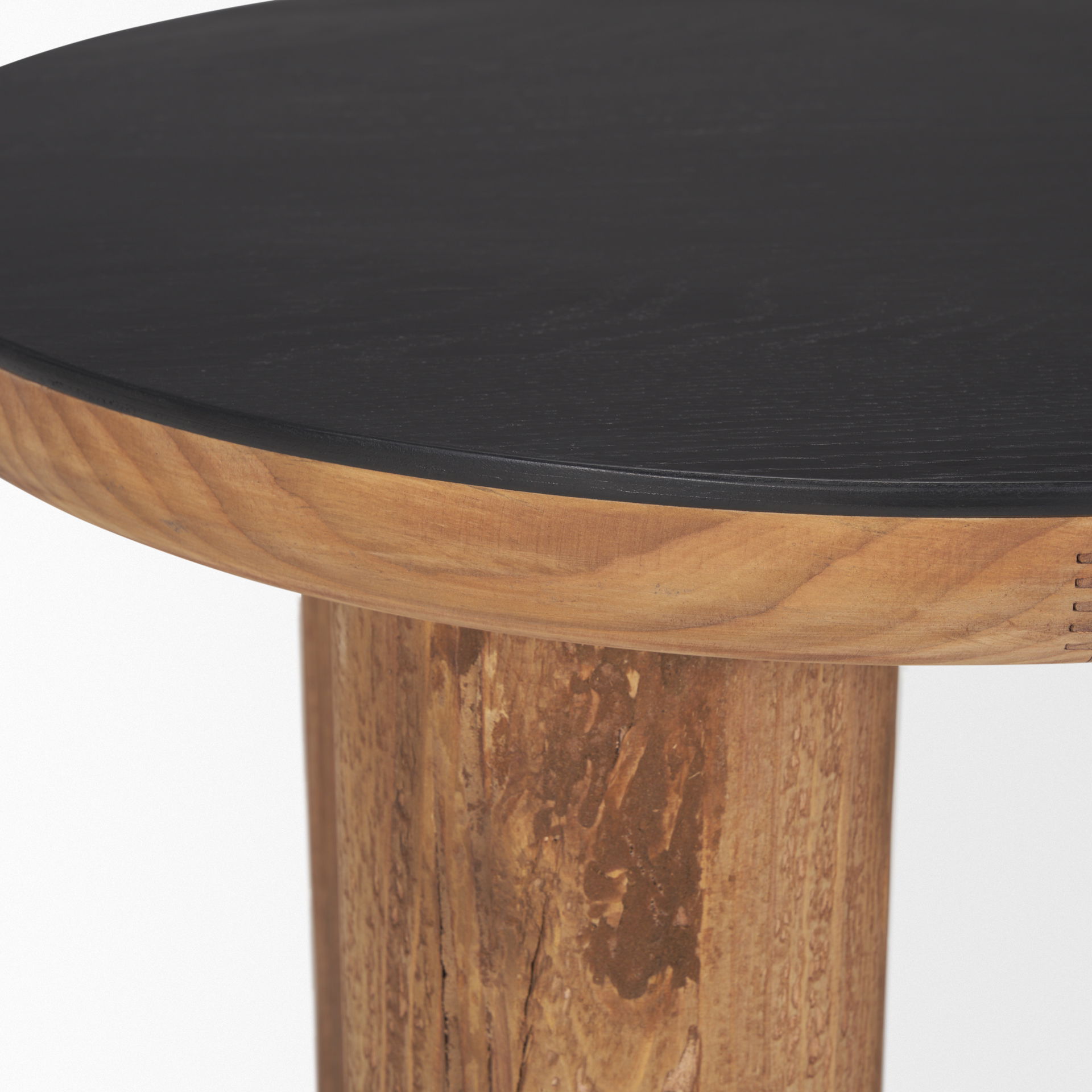 Tucson Natural Wood with Round Black Oak Top Side Table, Side & End Table by Mercana, 23.5" length x 23.5" width x 18" height View 9