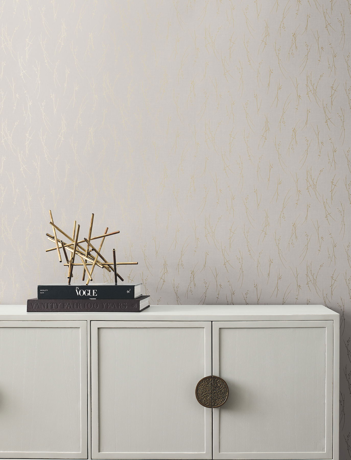 Sprigs Light Grey & Gold Wallpaper large image 