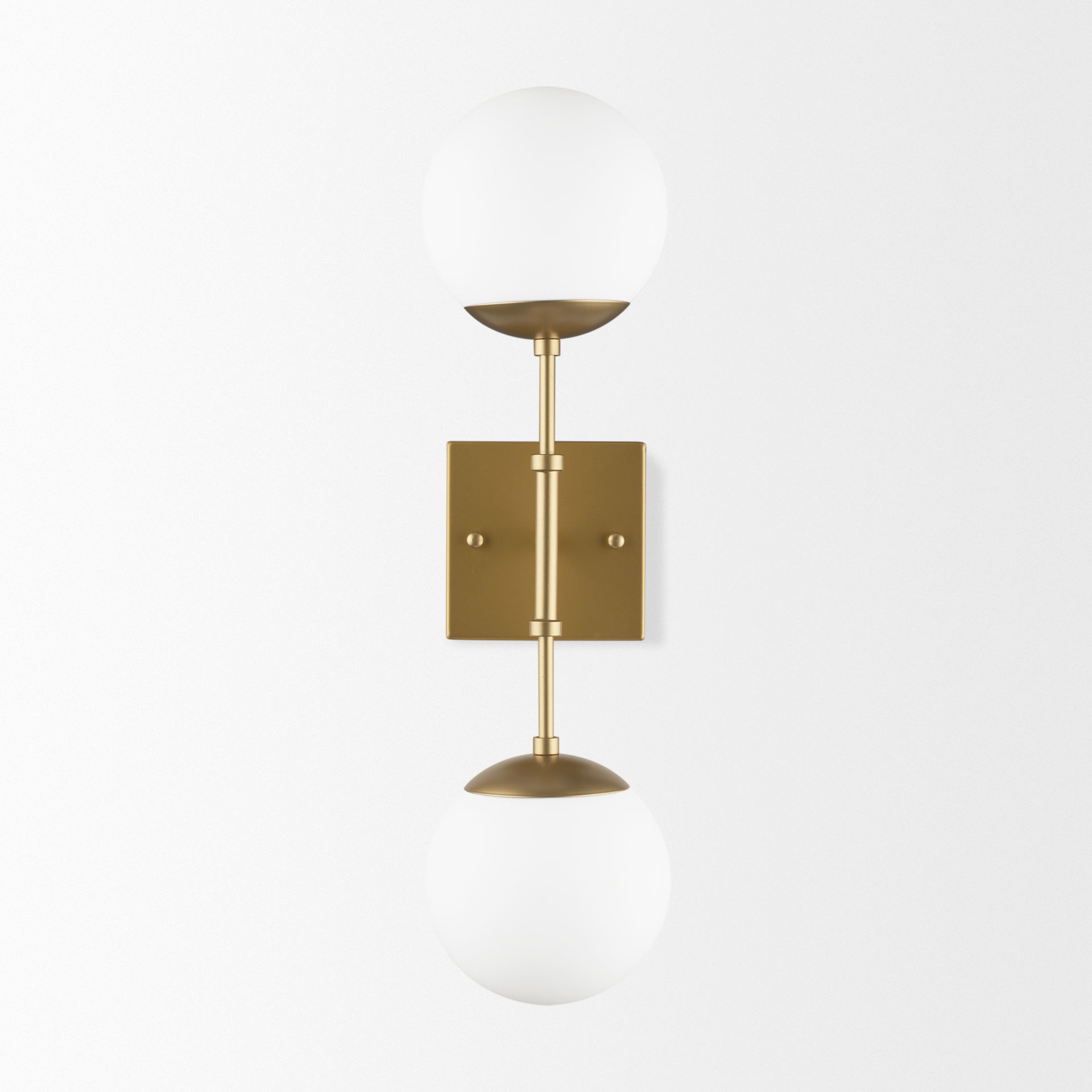 Edie Brushed Gold Metal with Frosted Glass Globes 2-Light Wall Sconce, by Mercana, 22" length x 7.5" width x 6" height View 3